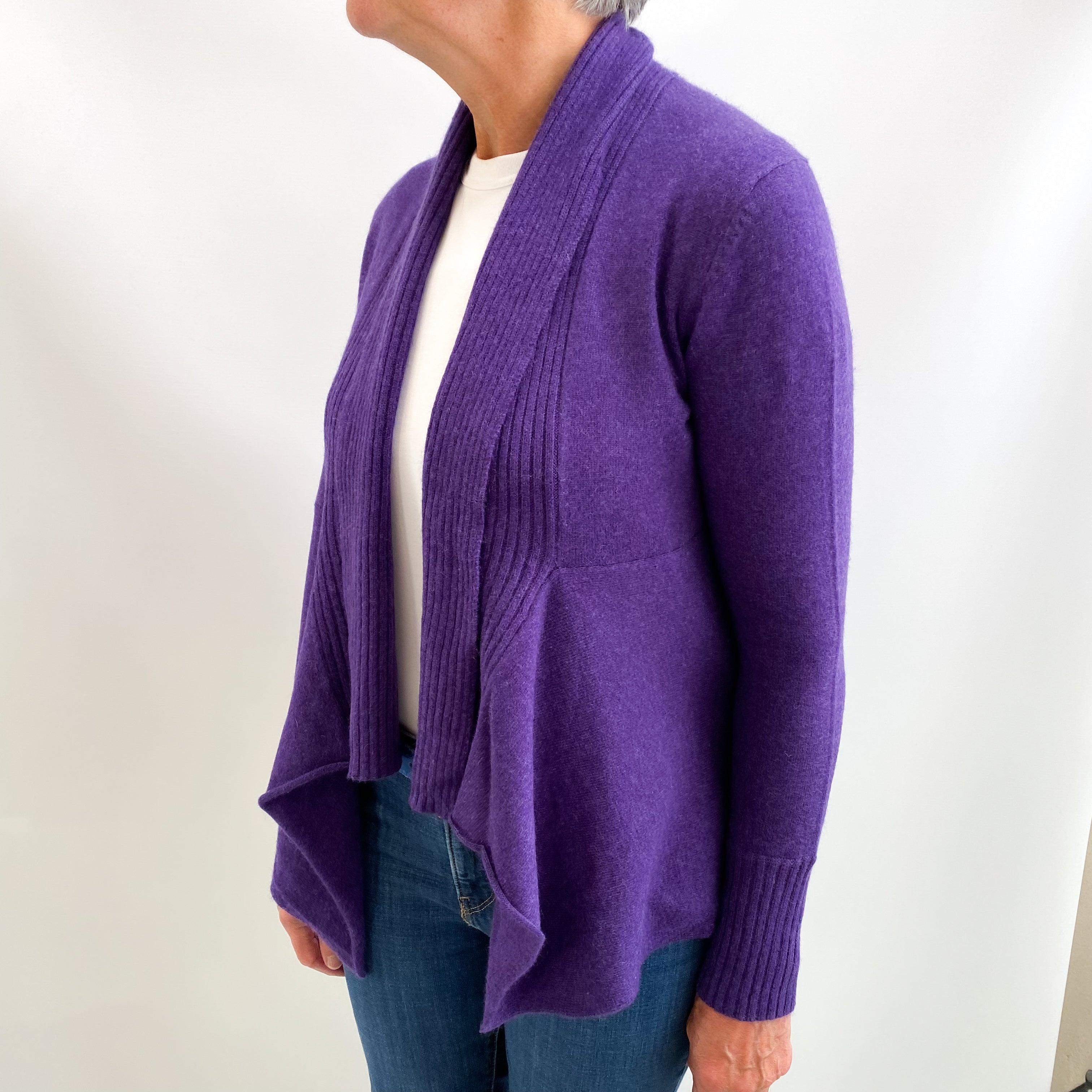 Pansy Purple Cashmere Waterfall Cardigan Medium
