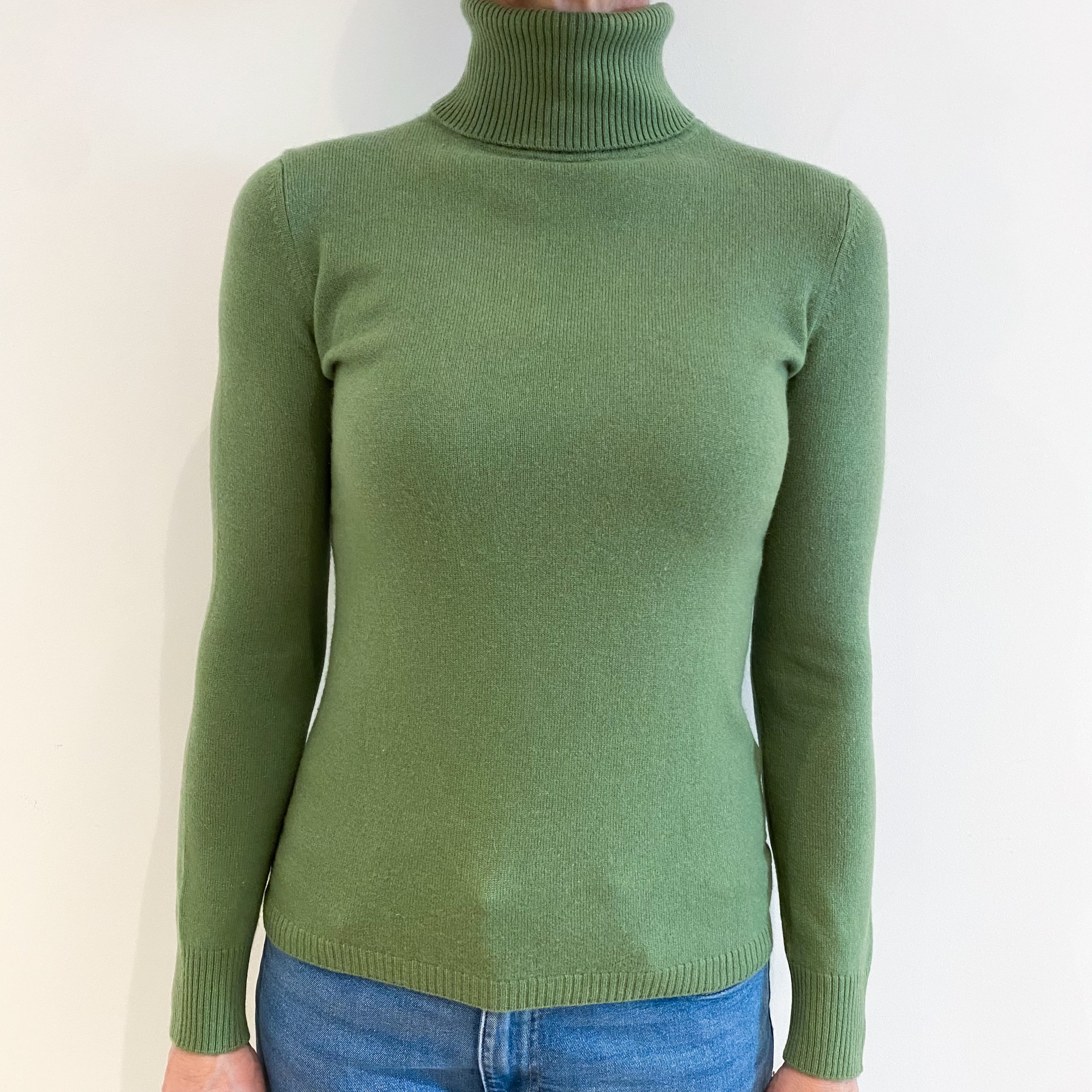 Pear Green Cashmere Polo Neck Jumper Small