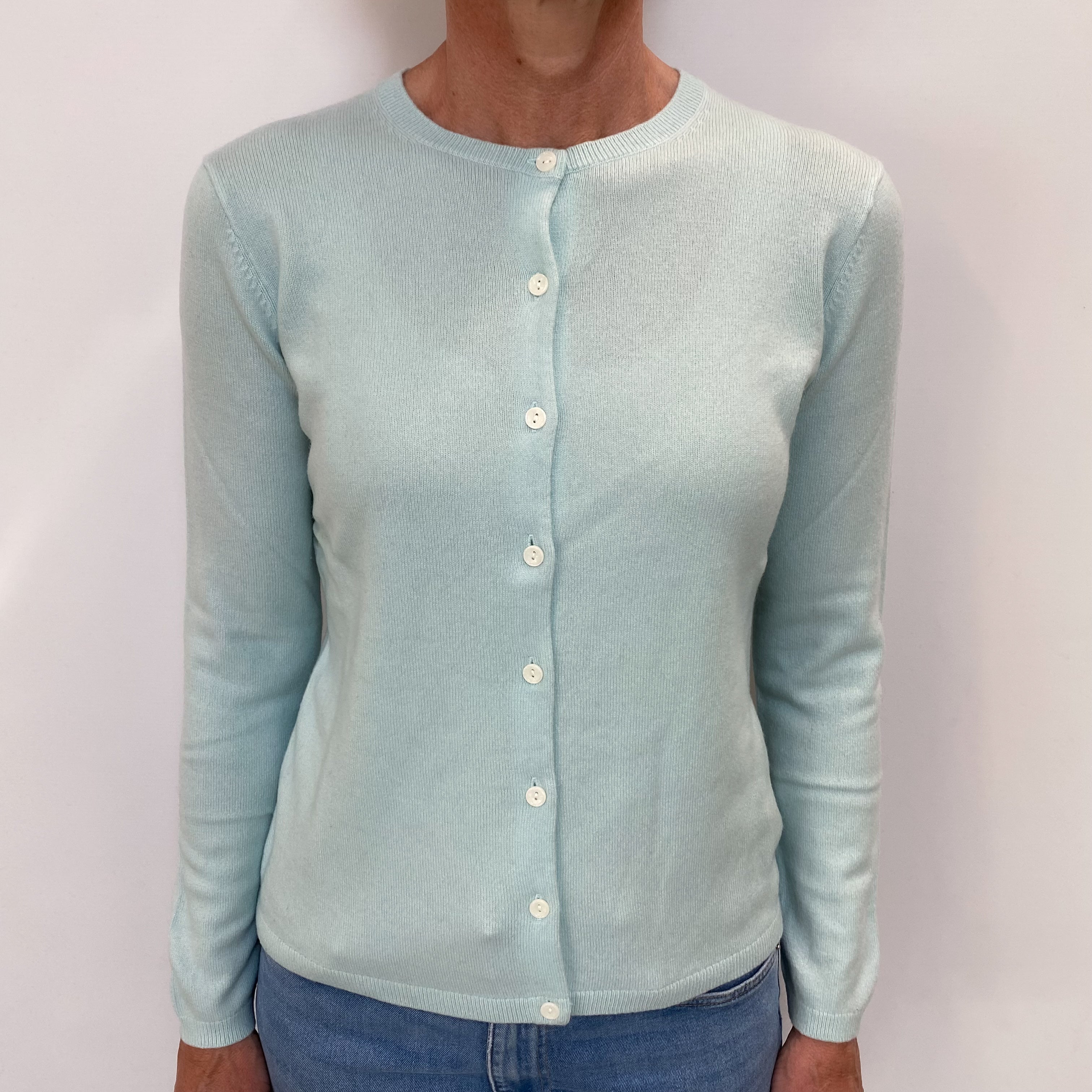 Mint Green Cashmere Crew Neck Cardigan Small