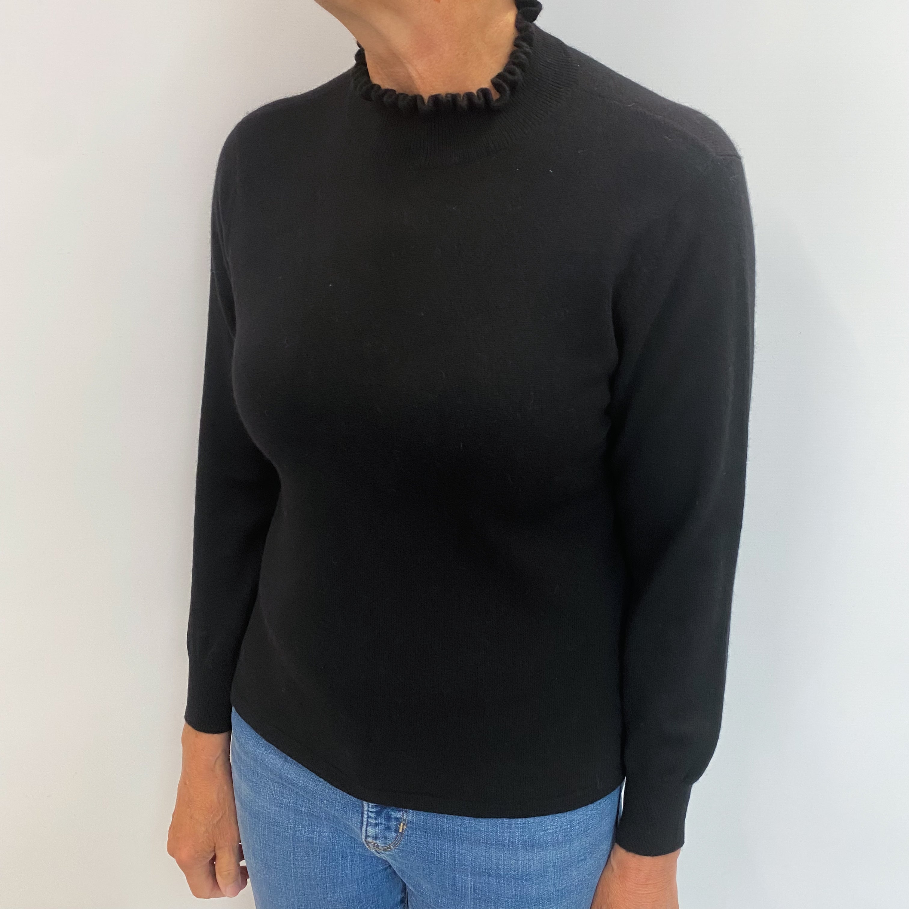 Black Cashmere Ruffled Turtle Neck Jumper Medium
