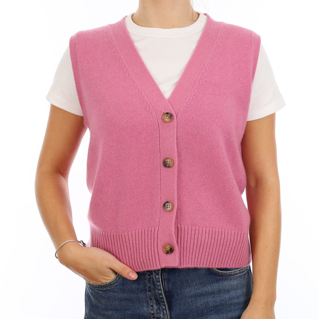 Brand New Rose Pink Luxury Cashmere V Neck Waistcoat Medium UK 12-14