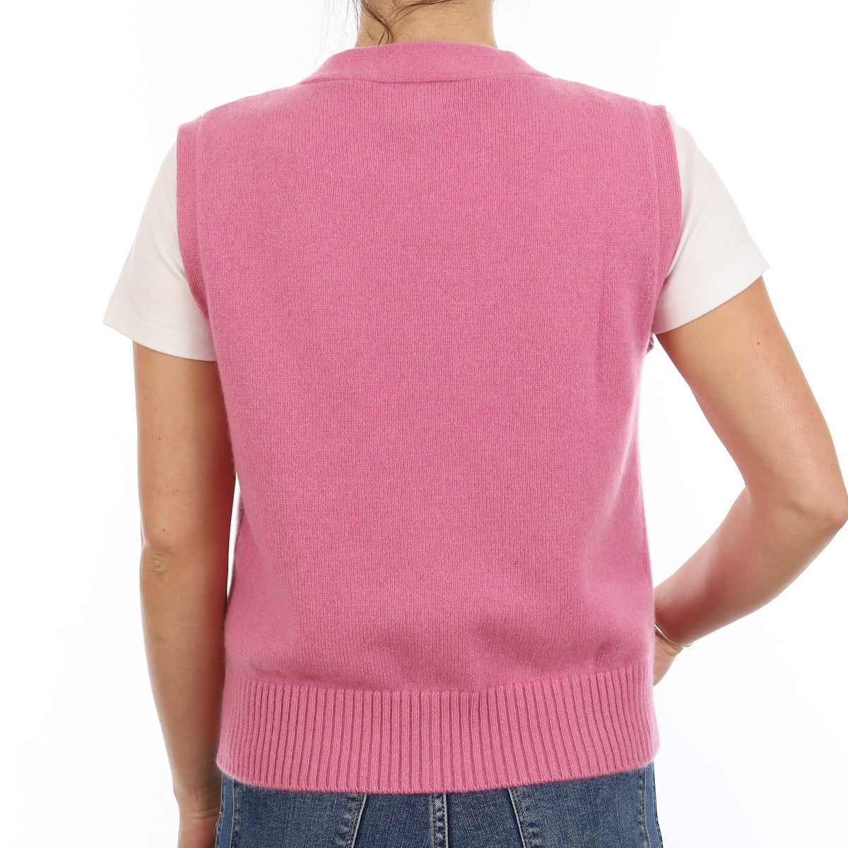 Brand New Rose Pink Luxury Cashmere V Neck Waistcoat Medium UK 12-14