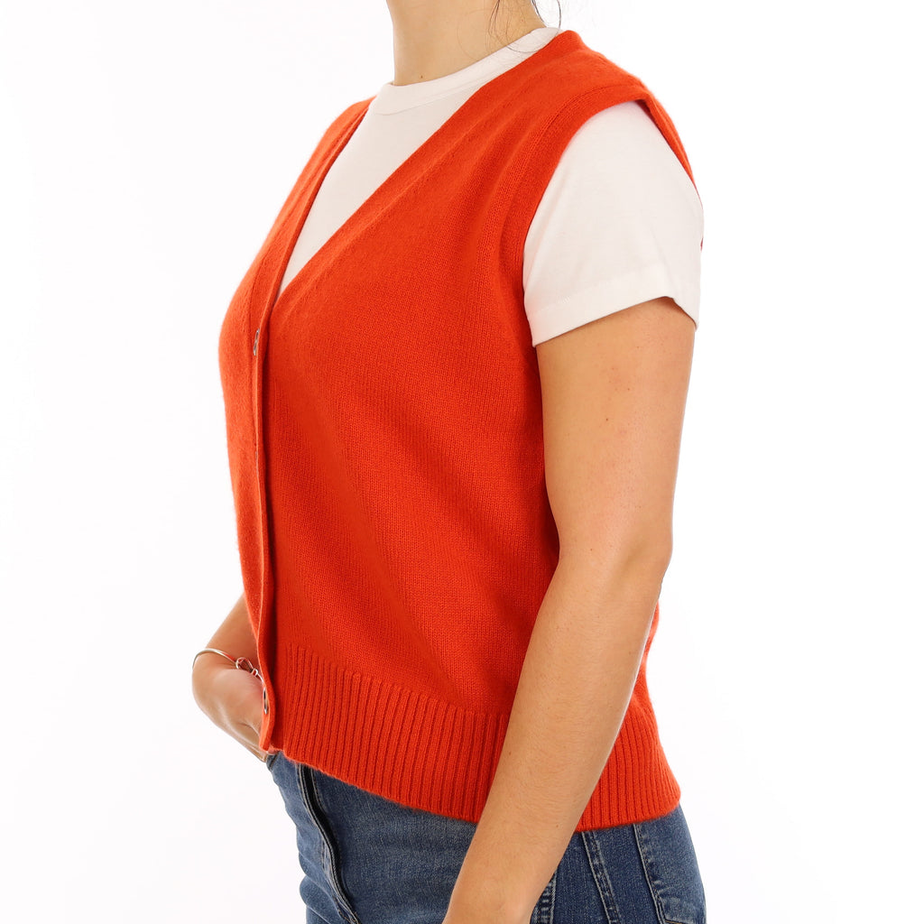 Brand New Sunburst Orange Luxury Cashmere V Neck Waistcoat Medium UK 12-14