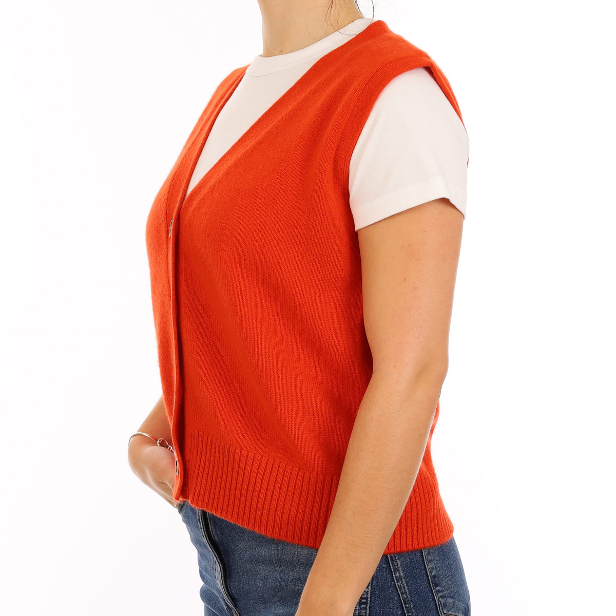 Brand New Sunburst Orange Luxury Cashmere V Neck Waistcoat Medium UK 12-14