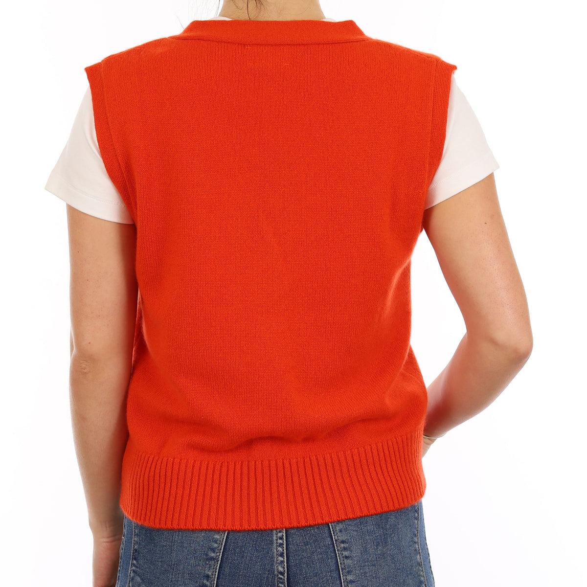 Brand New Sunburst Orange Luxury Cashmere V Neck Waistcoat Medium UK 12-14