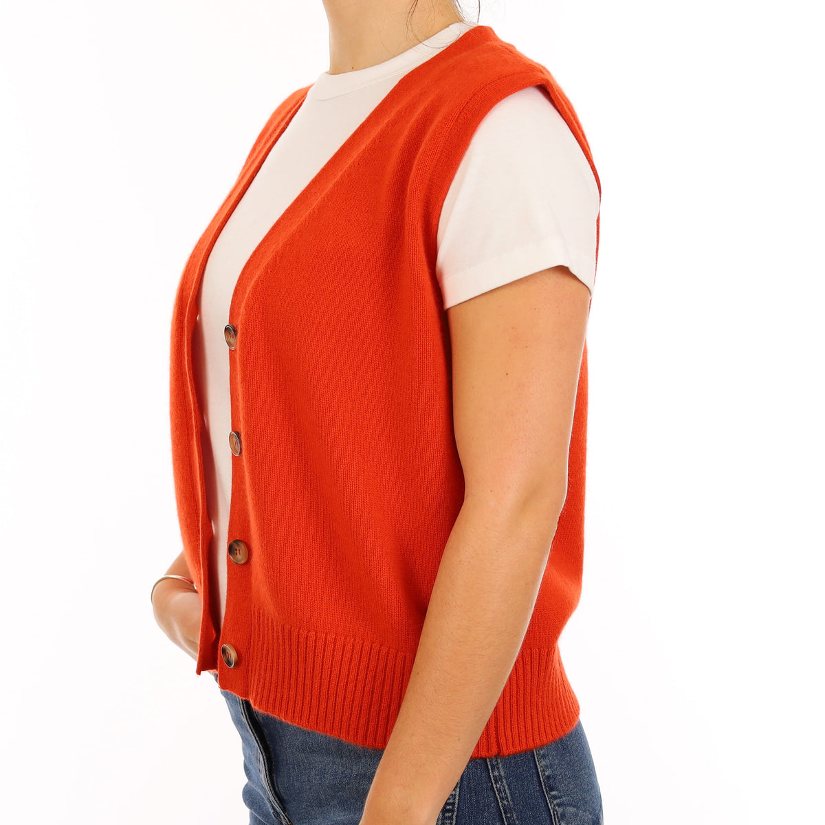 Brand New Sunburst Orange Luxury Cashmere V Neck Waistcoat Medium UK 12-14