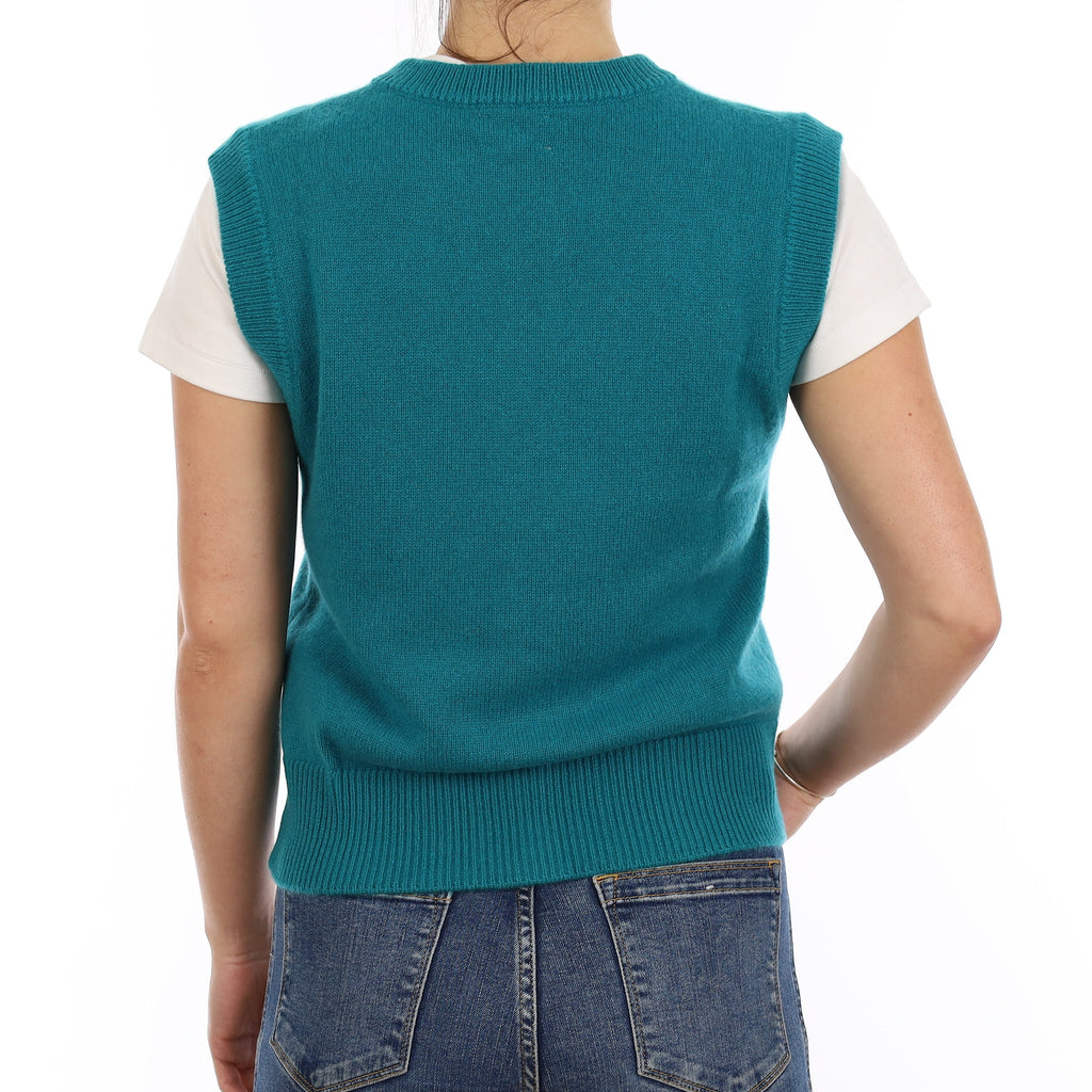 Brand New Teal Luxury Cashmere Crew Neck Waistcoat Medium UK 12-14
