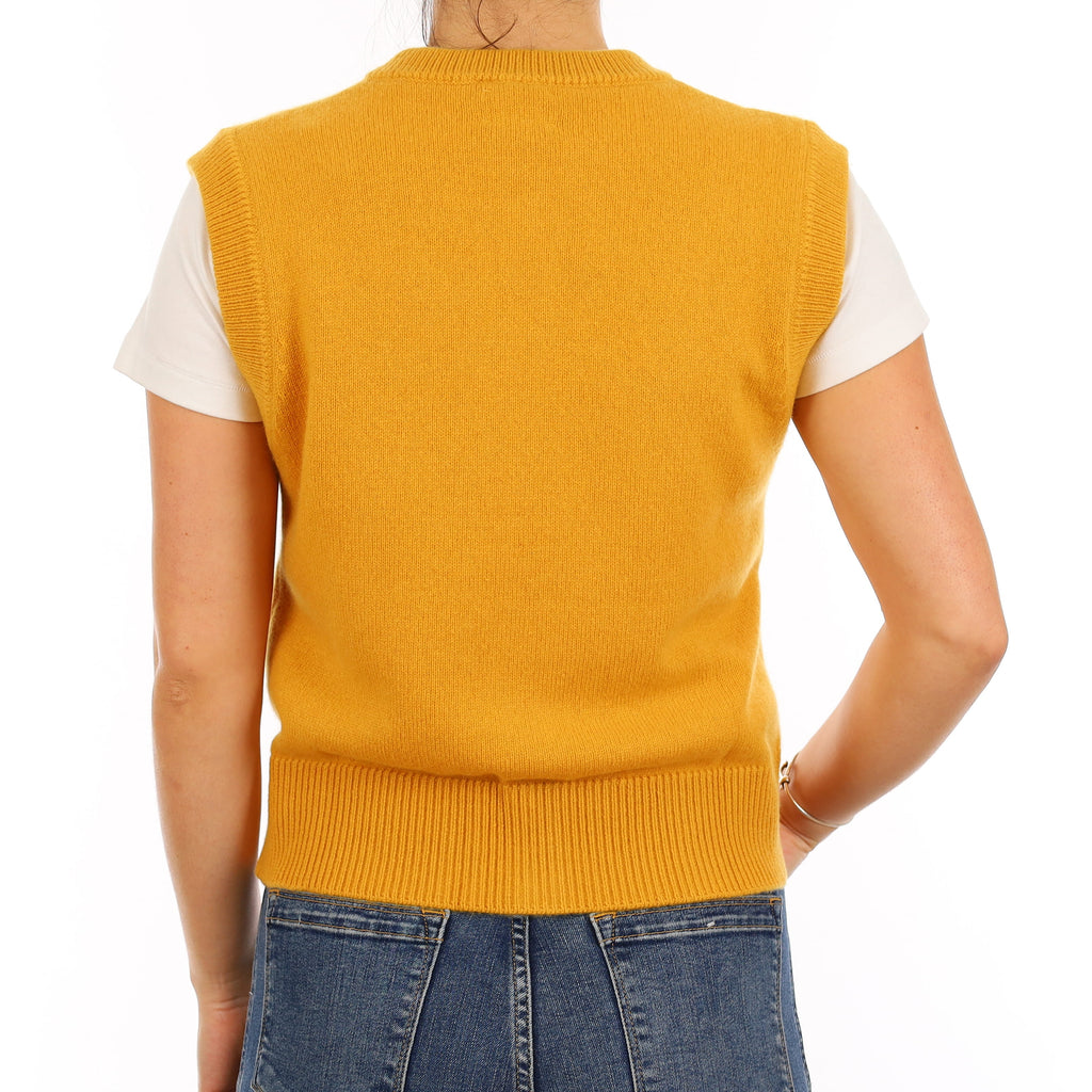Brand New Mustard Yellow Luxury Cashmere Crew Neck Waistcoat Medium UK 12-14