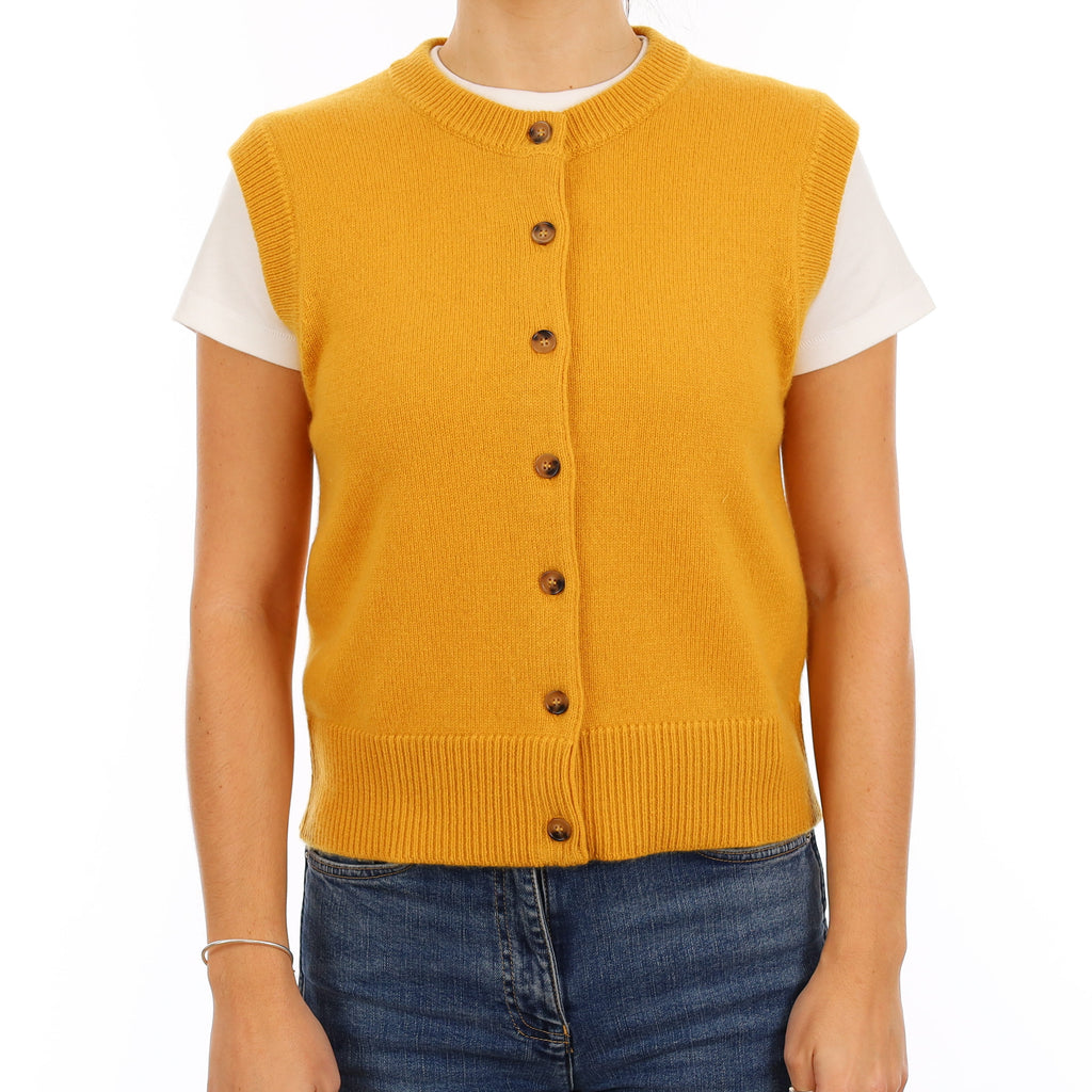 Brand New Mustard Yellow Luxury Cashmere Crew Neck Waistcoat Medium UK 12-14