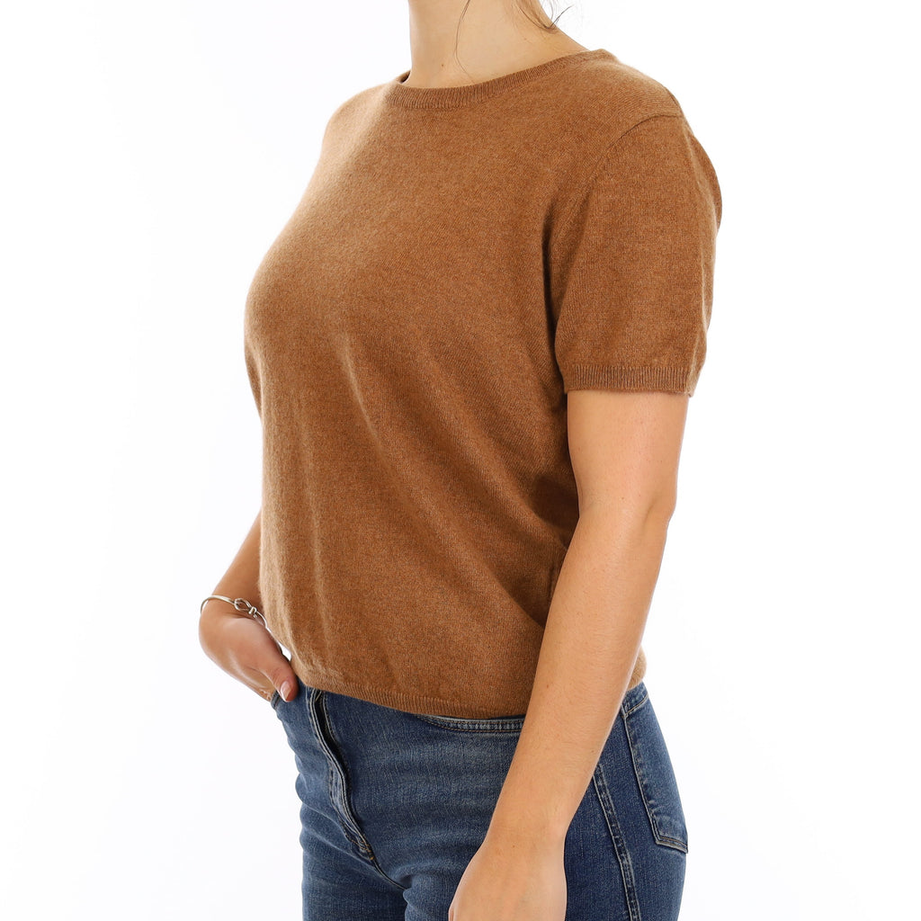 Brand New Harvest Brown Cashmere Crew Neck T-Shirt Medium UK 12-14