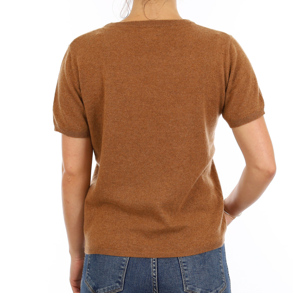 Brand New Harvest Brown Cashmere Crew Neck T-Shirt Medium UK 12-14