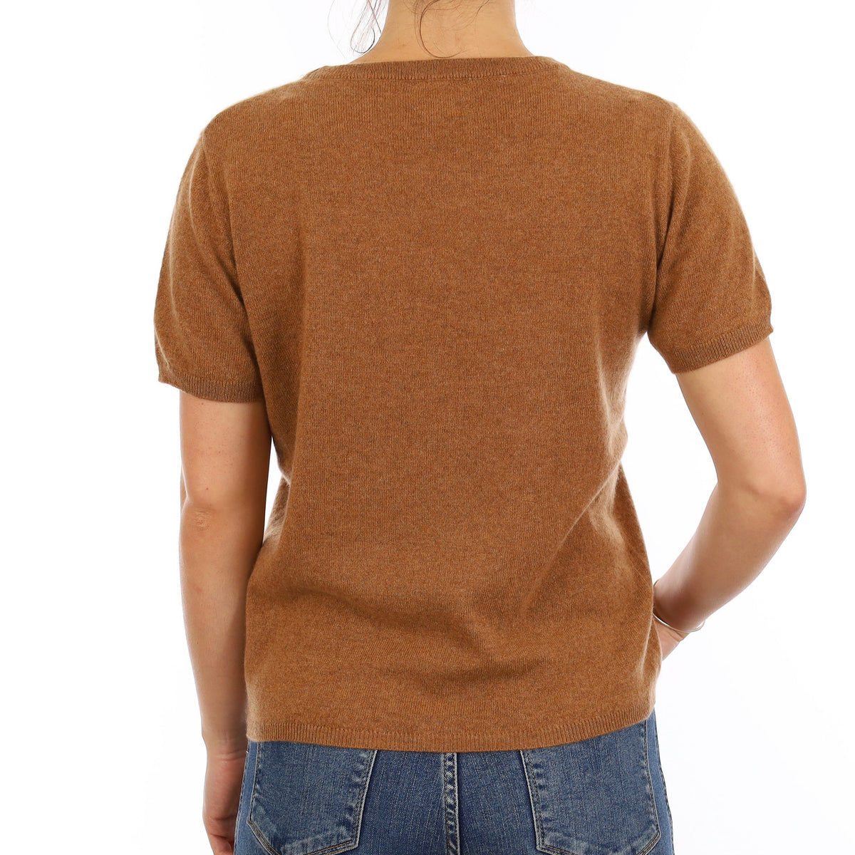 Brand New Harvest Brown Cashmere Crew Neck T-Shirt Medium UK 12-14