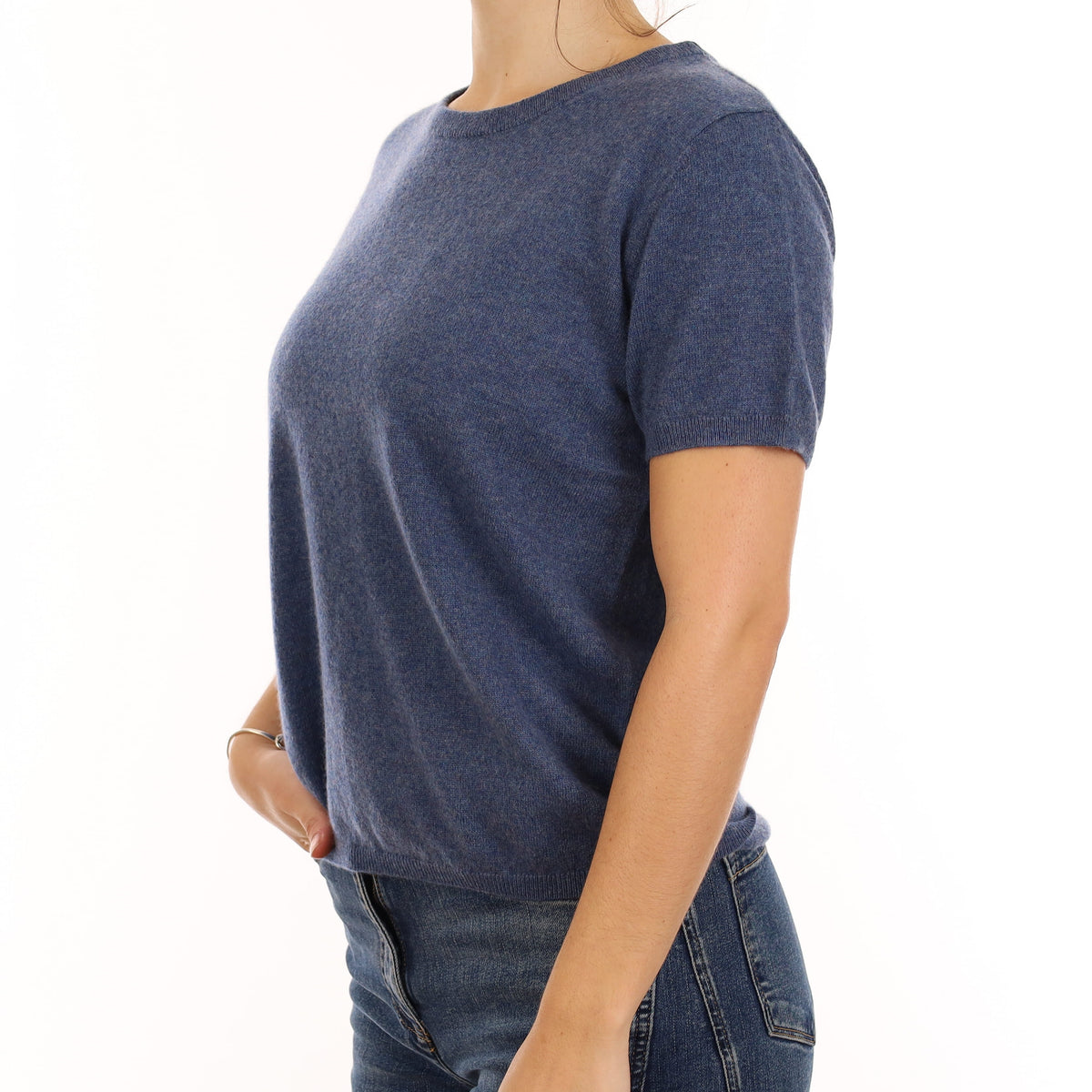 Brand New Denim Blue Cashmere Crew Neck T-Shirt Medium UK 12-14