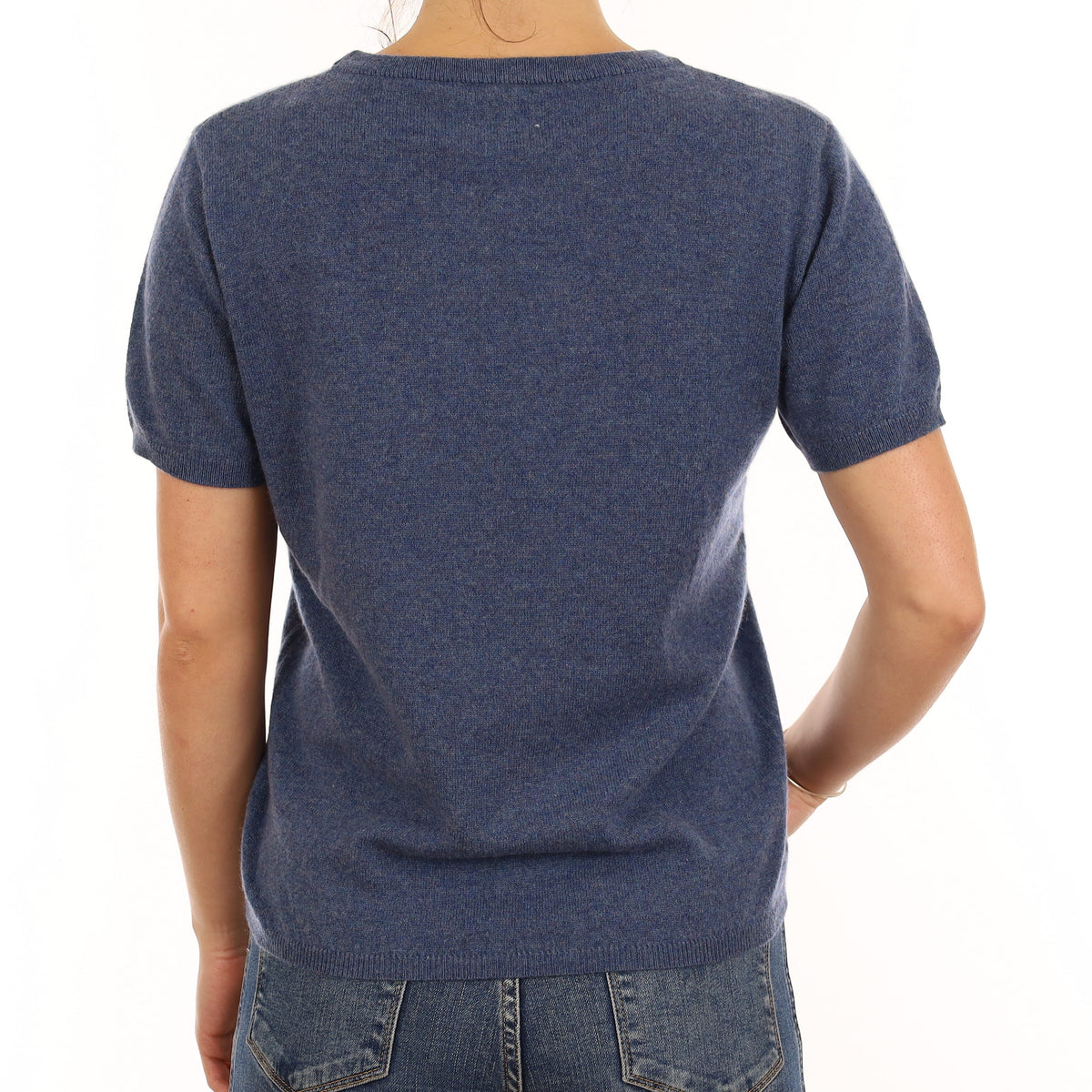 Brand New Denim Blue Cashmere Crew Neck T-Shirt Medium UK 12-14