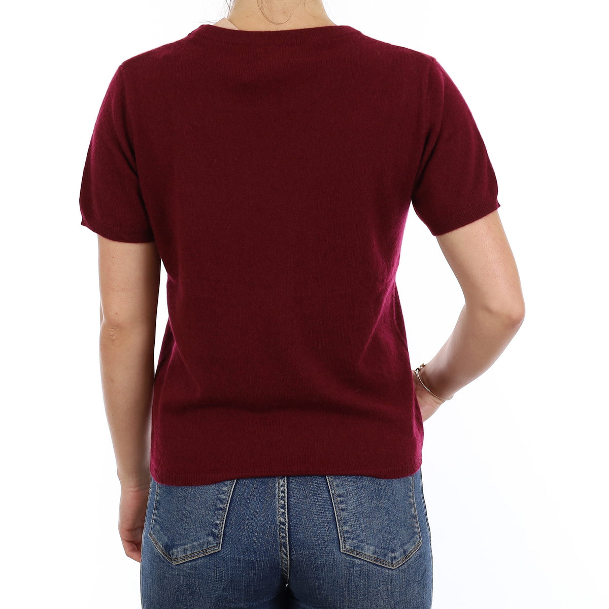 Brand New Wine Red Cashmere Crew Neck T-Shirt Medium UK 12-14