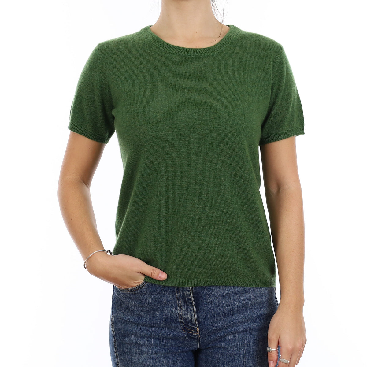 Brand New Willow Green Cashmere Crew Neck T-Shirt Medium UK 12-14