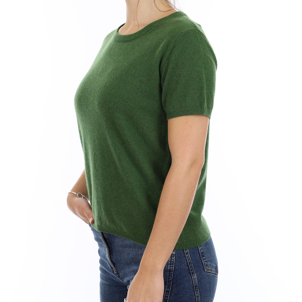 Brand New Willow Green Cashmere Crew Neck T-Shirt Medium UK 12-14