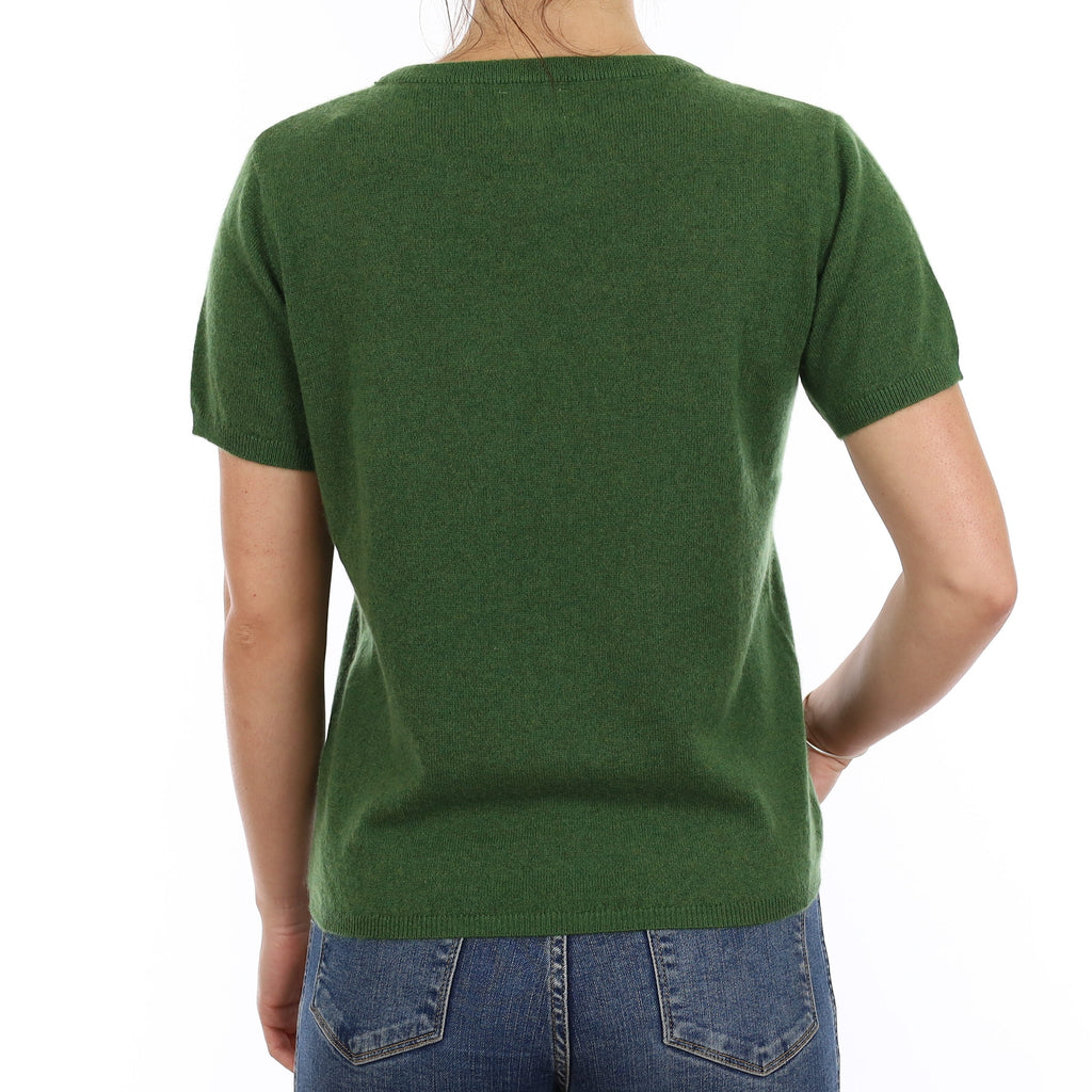 Brand New Willow Green Cashmere Crew Neck T-Shirt Medium UK 12-14