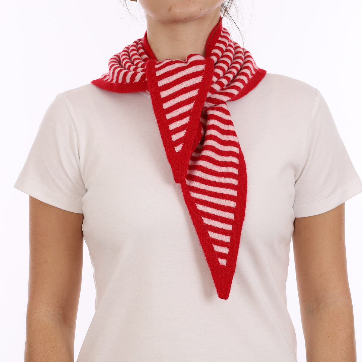 Brand New Post Box and Ice Pink Striped Recycled Cashmere Triangle Scarf