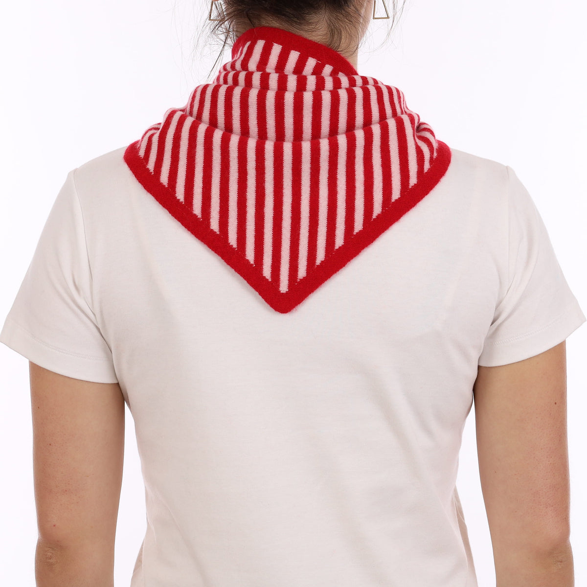 Brand New Post Box and Ice Pink Striped Recycled Cashmere Triangle Scarf