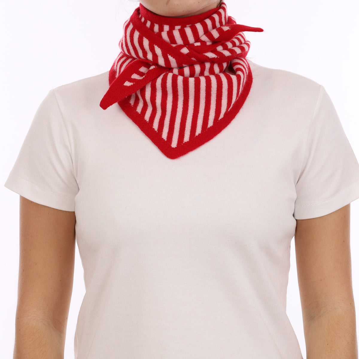 Brand New Post Box and Ice Pink Striped Recycled Cashmere Triangle Scarf