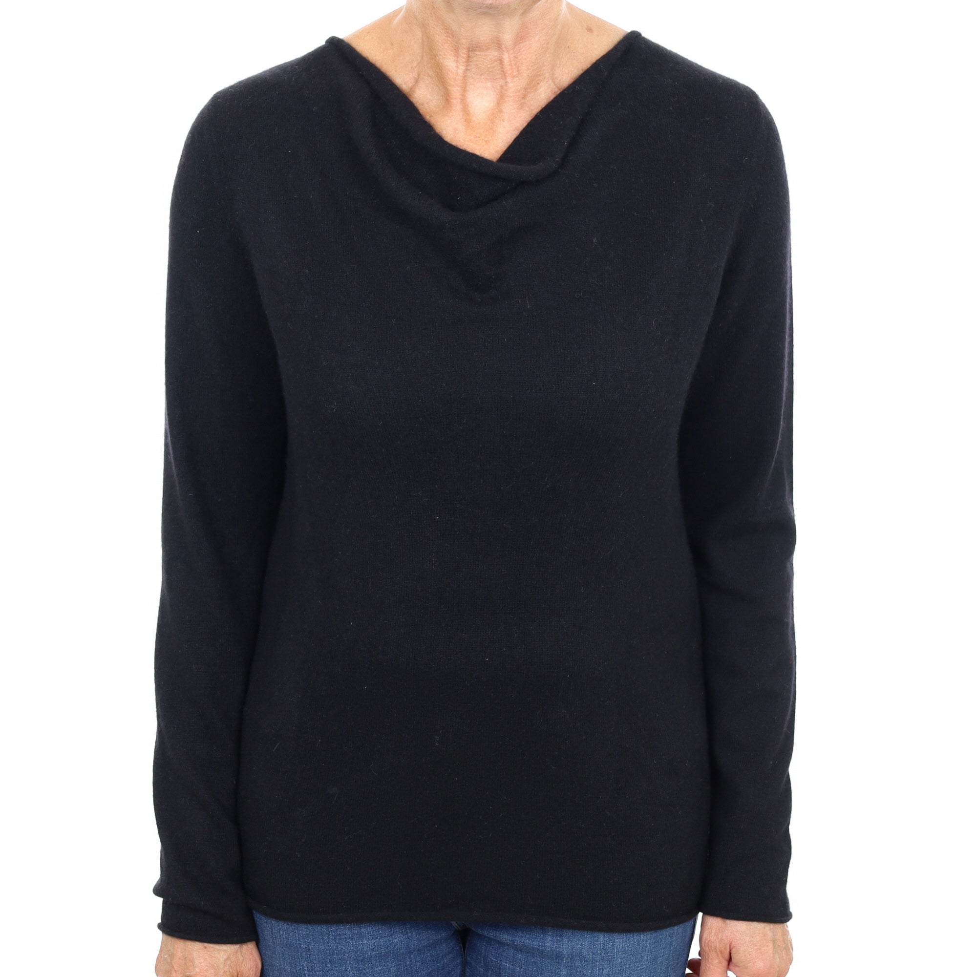 Black Cashmere Drape Neck Jumper Medium