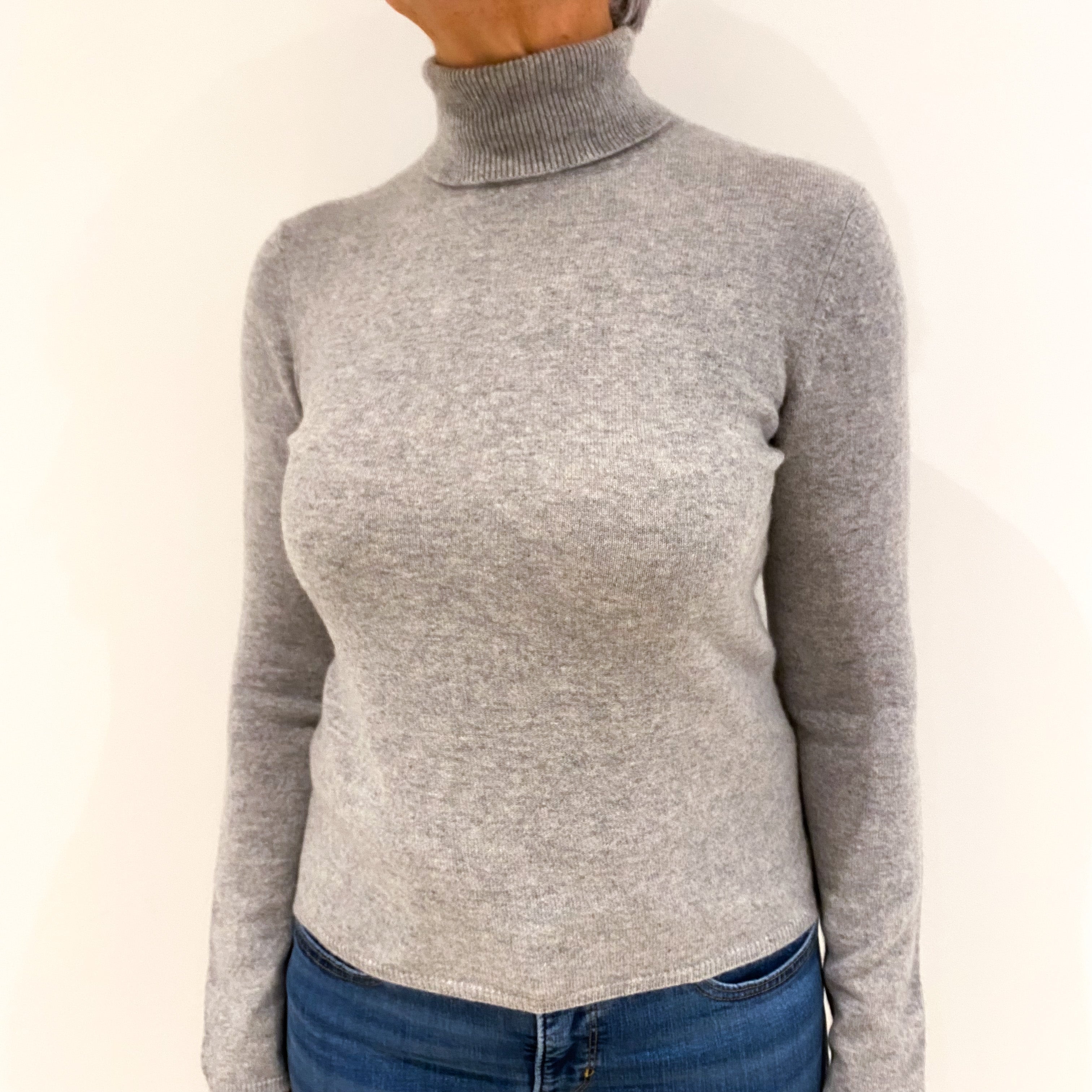 Smoke Grey Cashmere Polo Neck Jumper Medium
