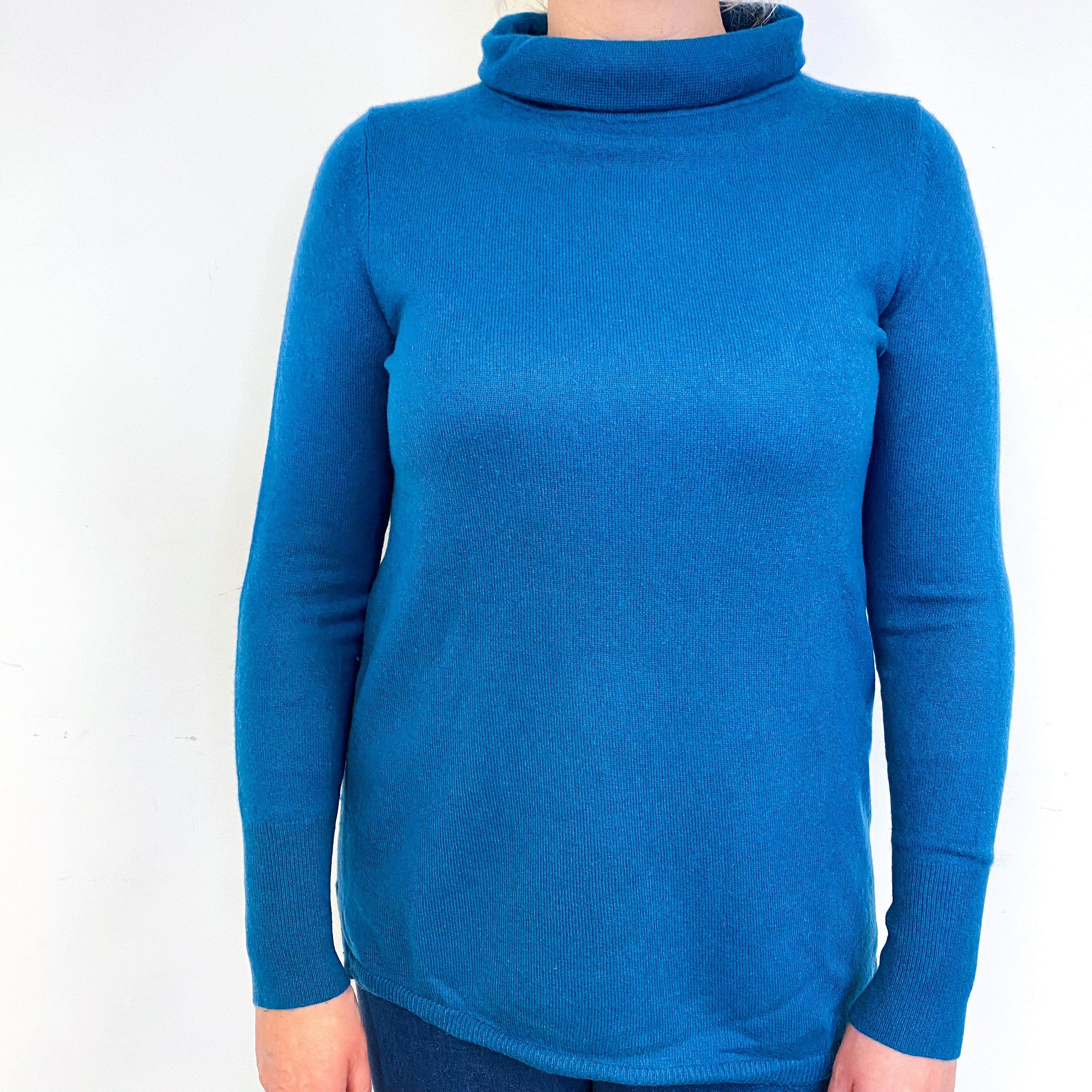Teal Blue Cashmere Funnel Neck Jumper Large