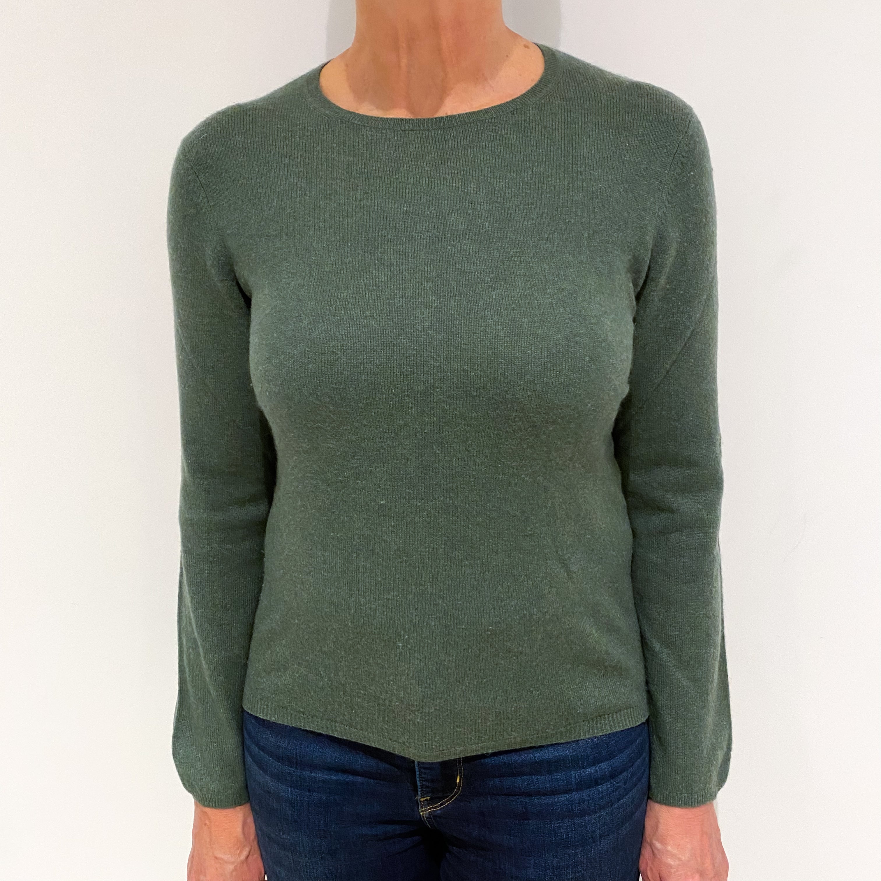 Spruce Green Cashmere Crew Neck Jumper Medium