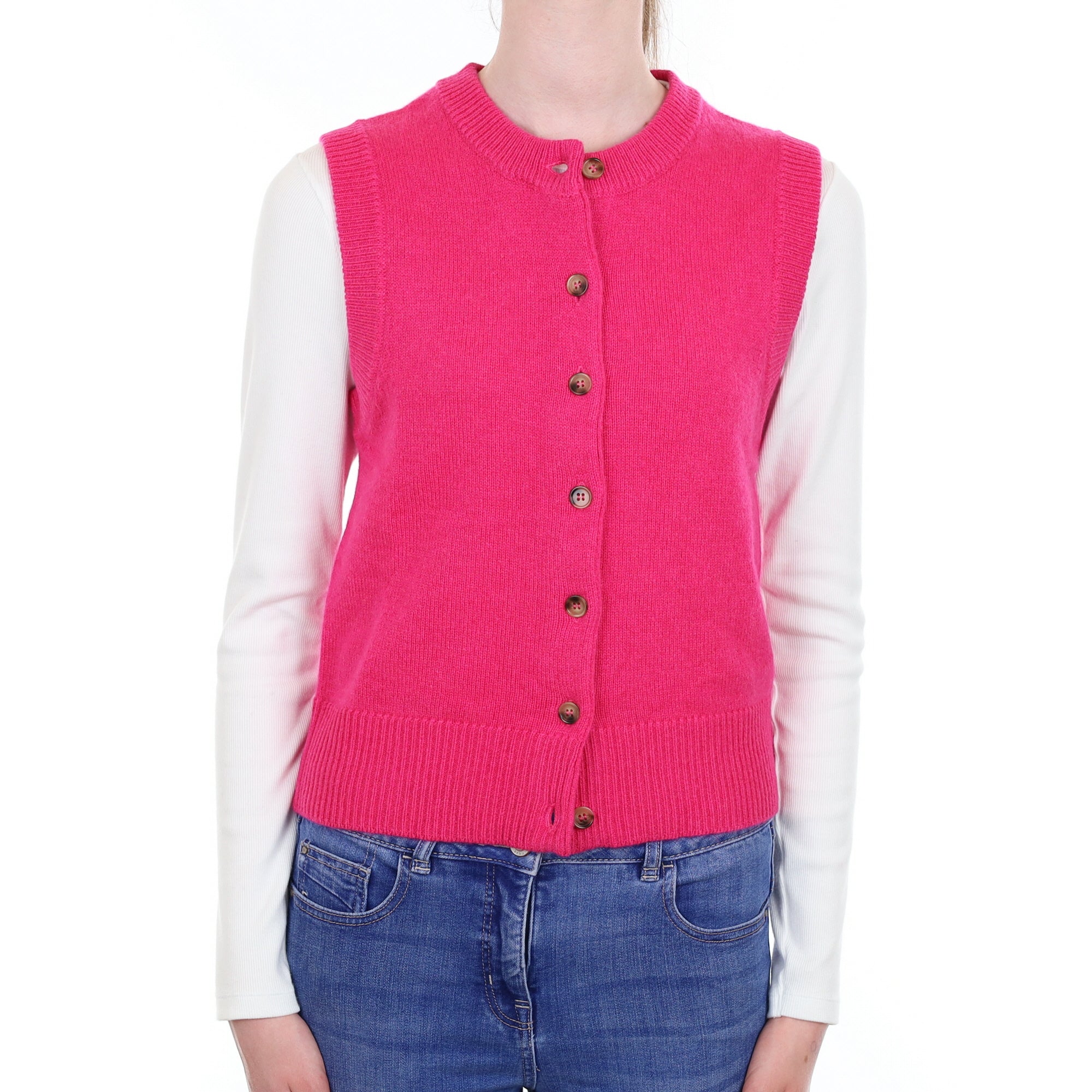 Brand New Hot Pink Luxury Cashmere Crew Neck Waistcoat Extra Small UK 6-8