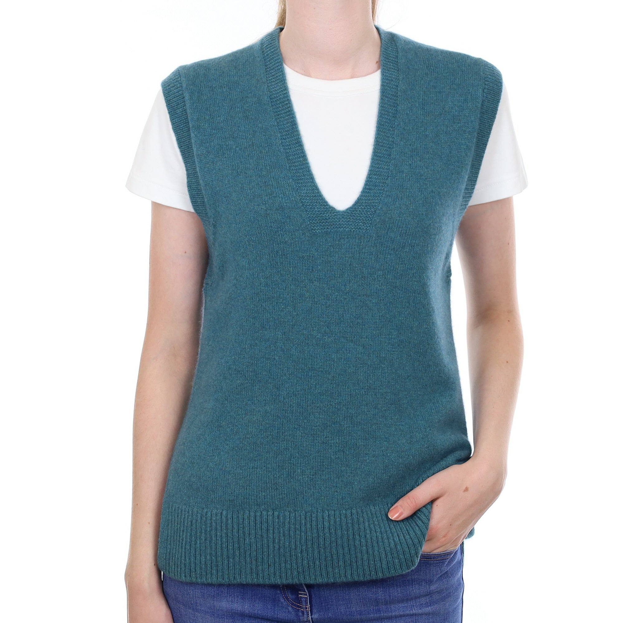 Brand New Ocean Green Luxury Cashmere Tank Top Extra Small UK 6-8