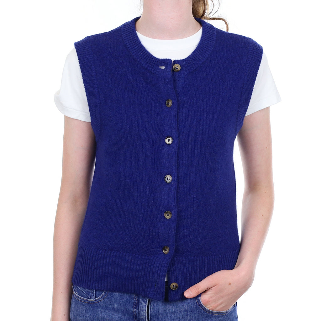 Brand New Lapis Blue Cashmere Crew Neck Waistcoat Extra Small UK 6-8