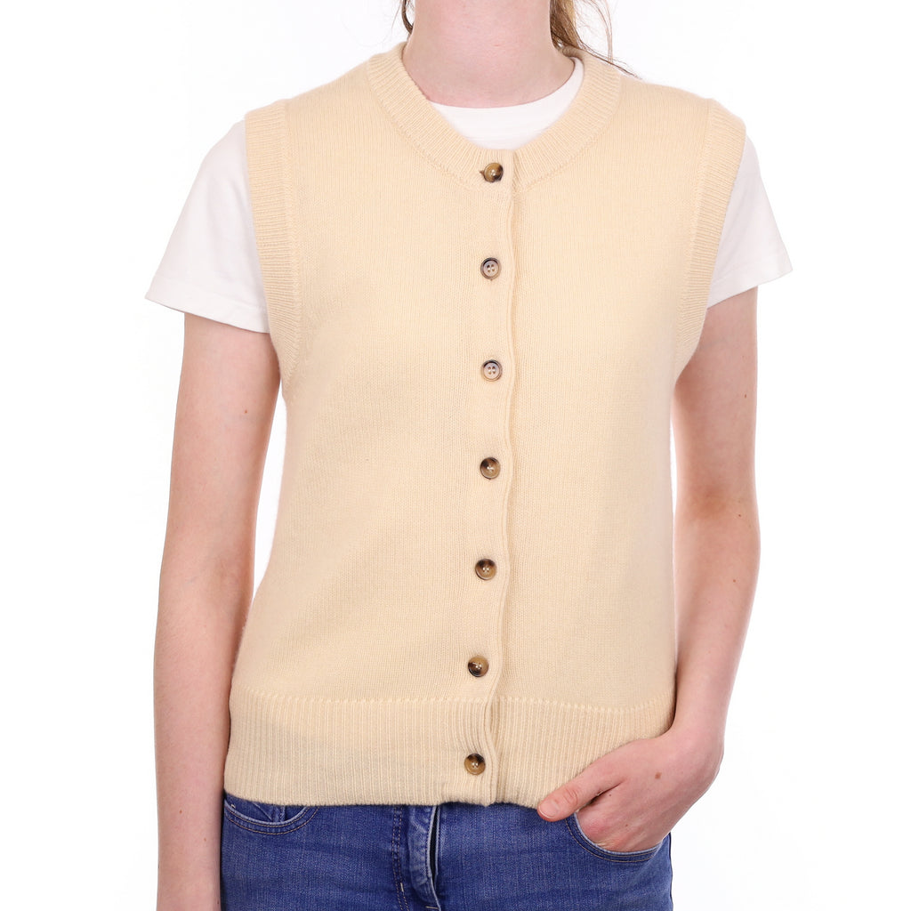 Brand New Vanilla Cream Cashmere Crew Neck Waistcoat Extra Small UK 6-8