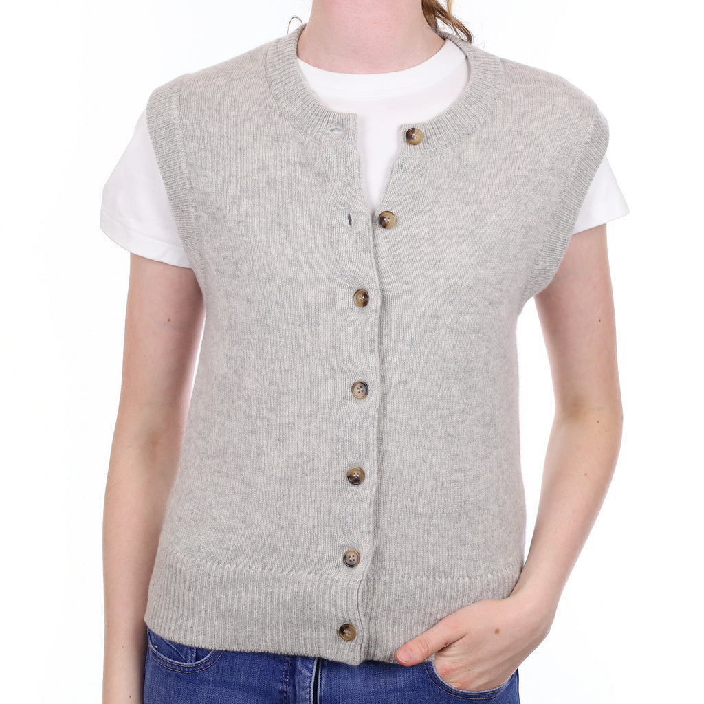 Brand New Mist Grey Luxury Cashmere Crew Neck Waistcoat Extra Small UK 6-8