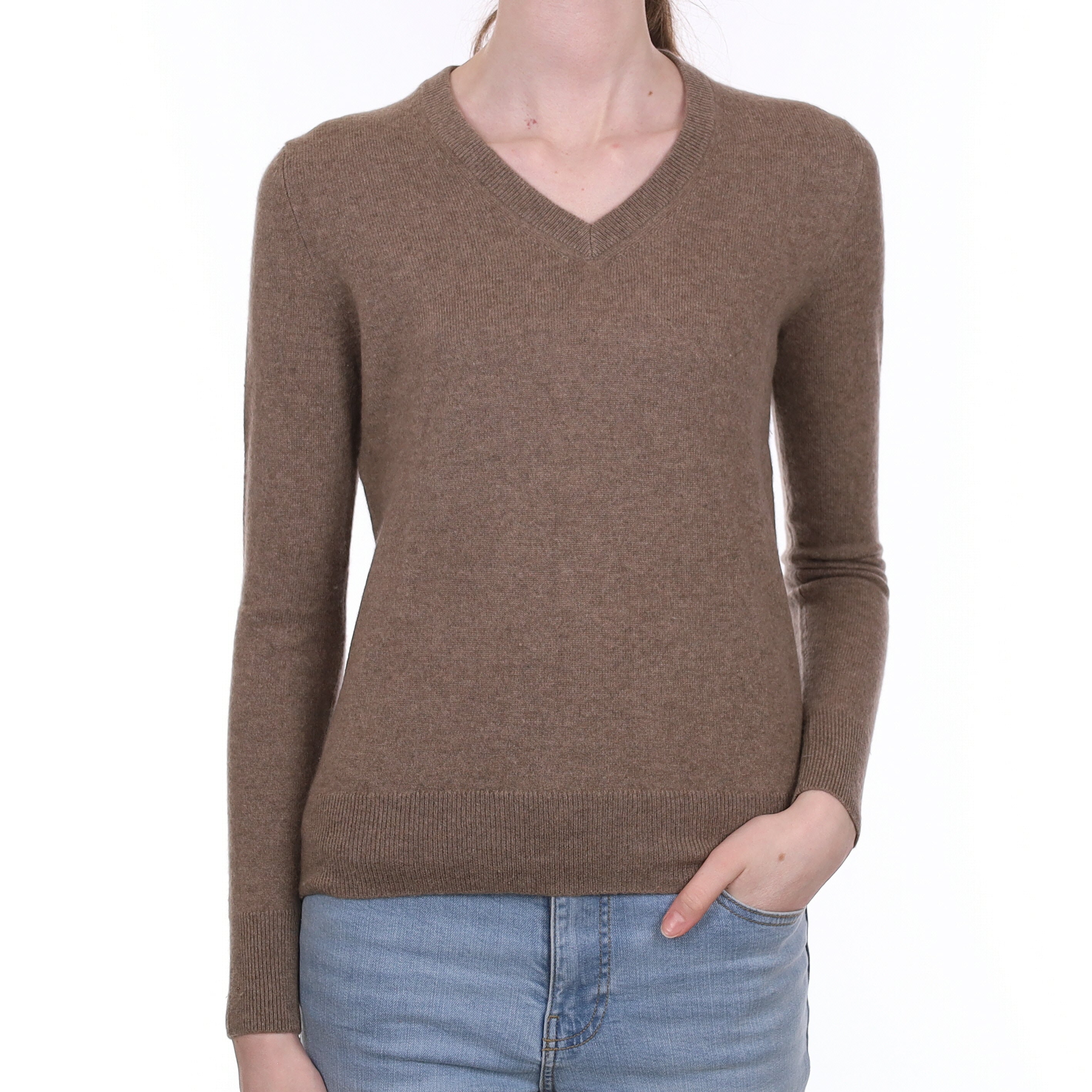 Mocha Brown Cashmere V Neck Jumper Extra Small