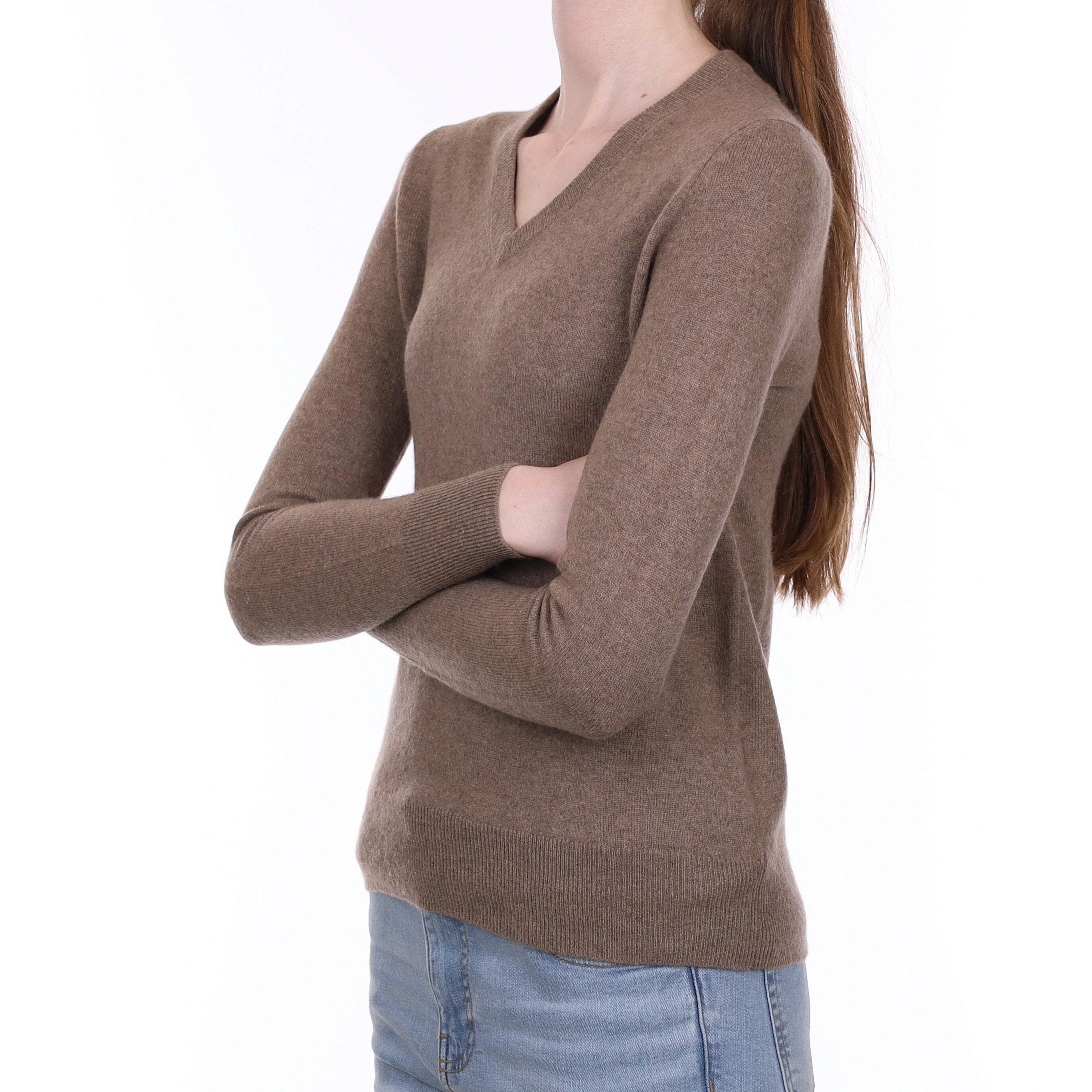 Mocha Brown Cashmere V Neck Jumper Extra Small