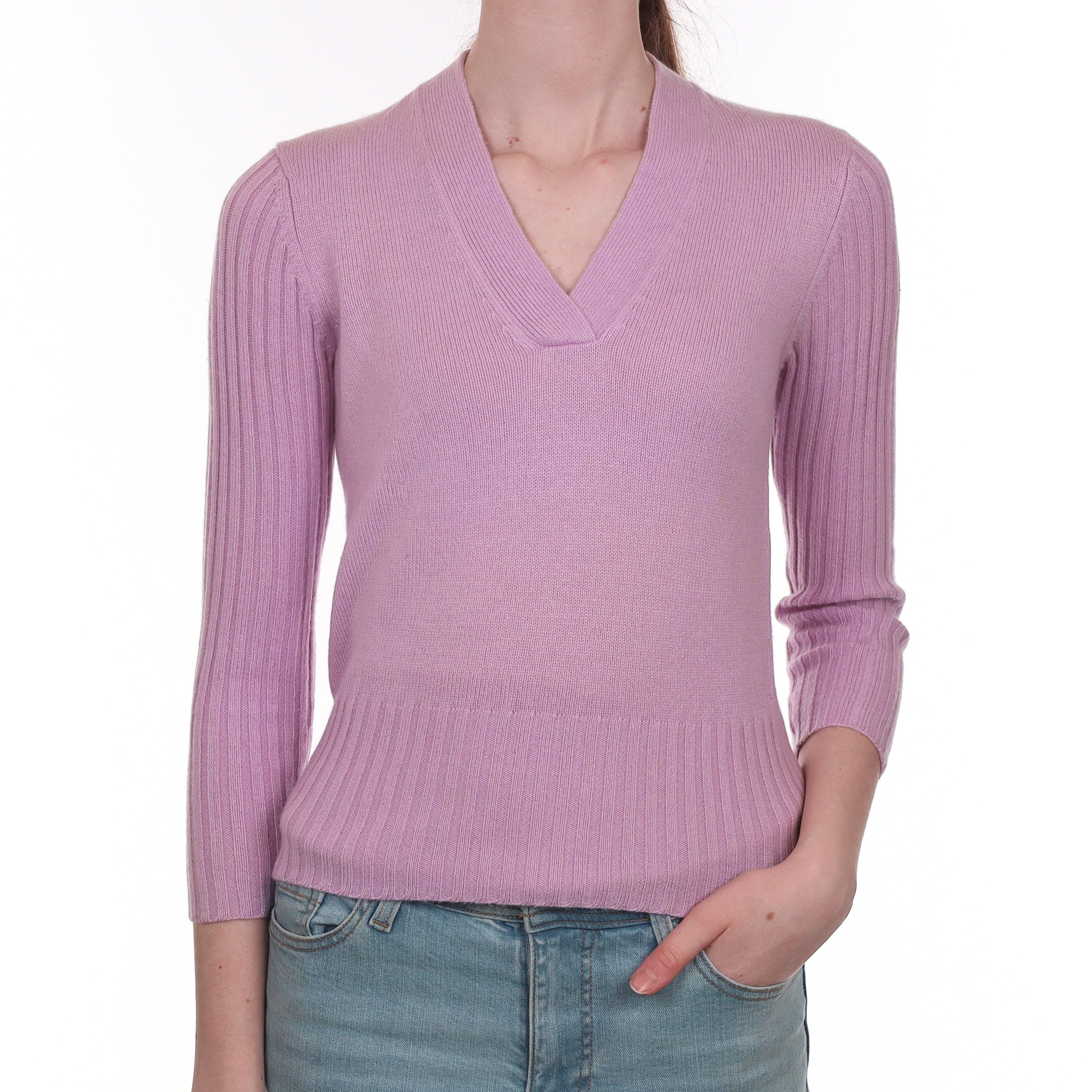 Lilac Purple Cashmere V Neck Jumper Extra Small