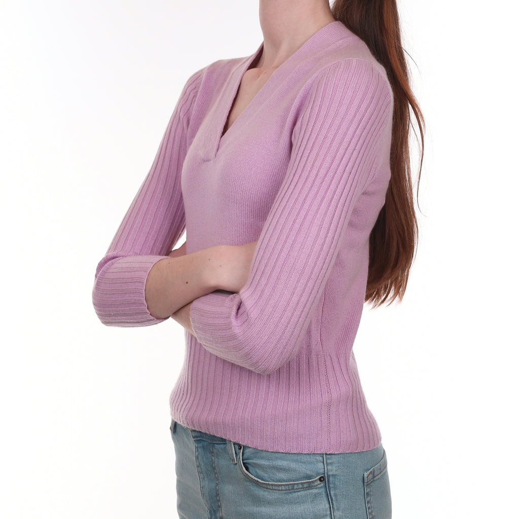 Lilac Purple Cashmere V Neck Jumper Extra Small
