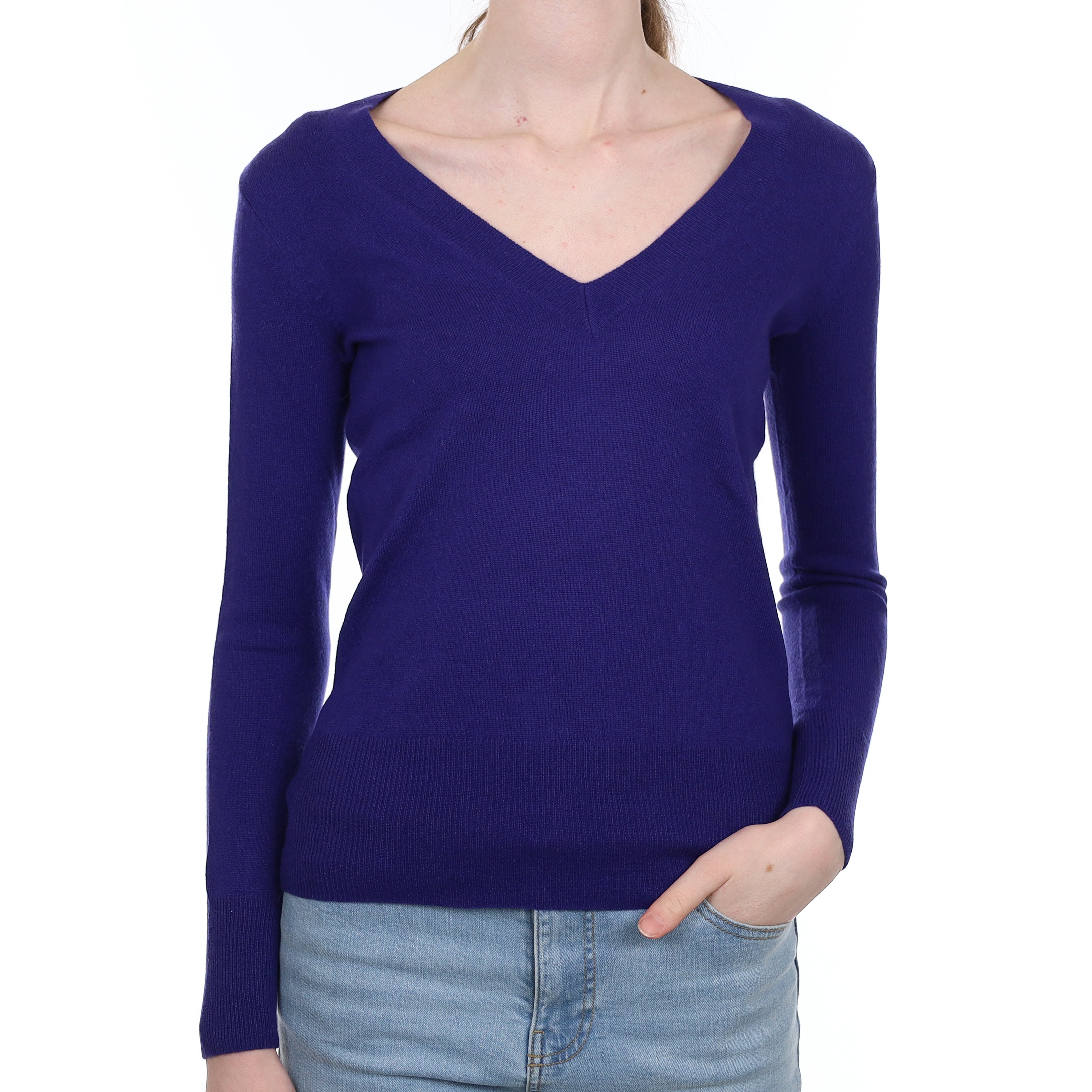 Indigo Purple Cashmere V-Neck Jumper Extra Small