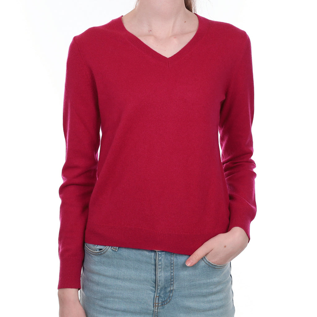 Cherry Pink Cashmere V Neck Jumper Extra Small
