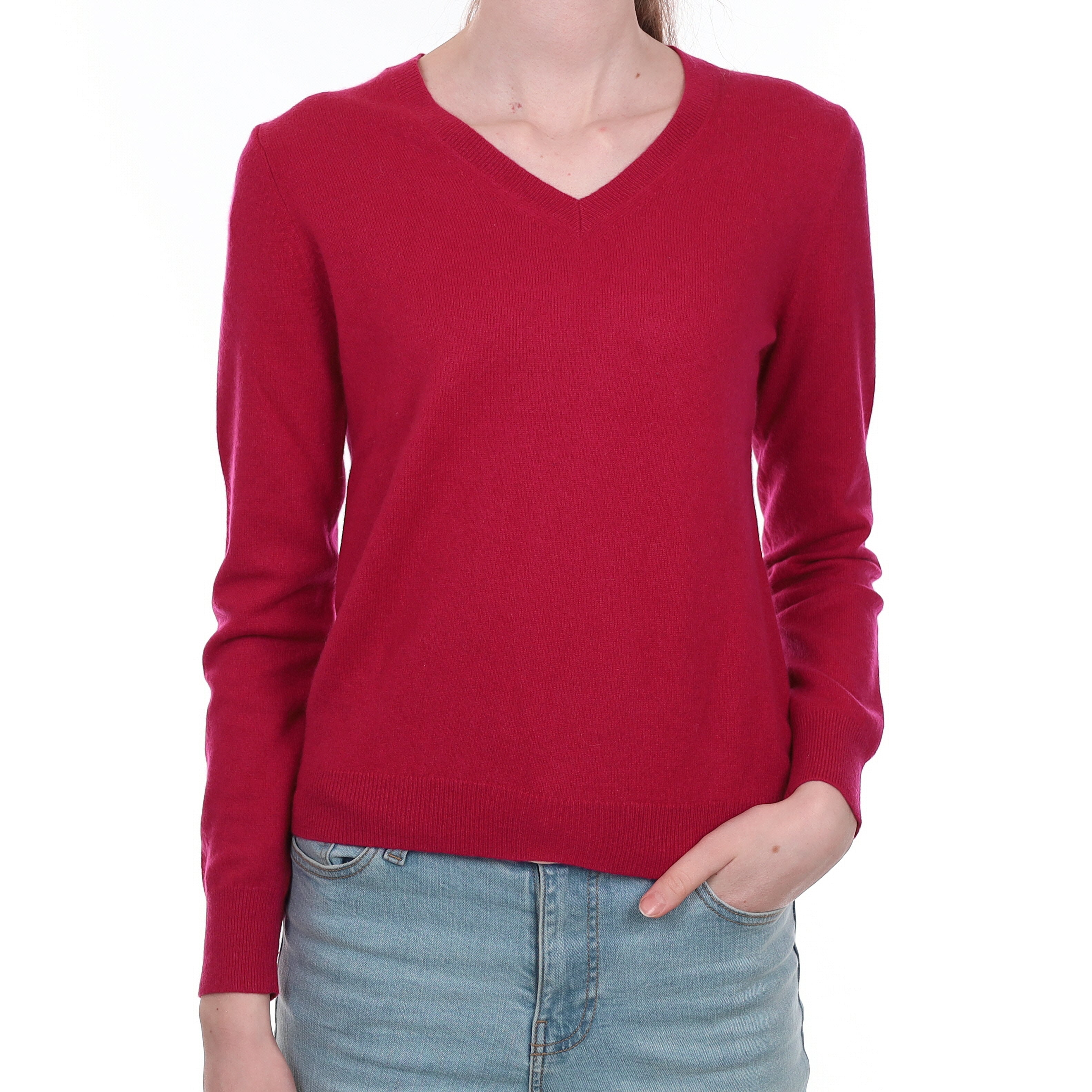 Cherry Pink Cashmere V Neck Jumper Extra Small