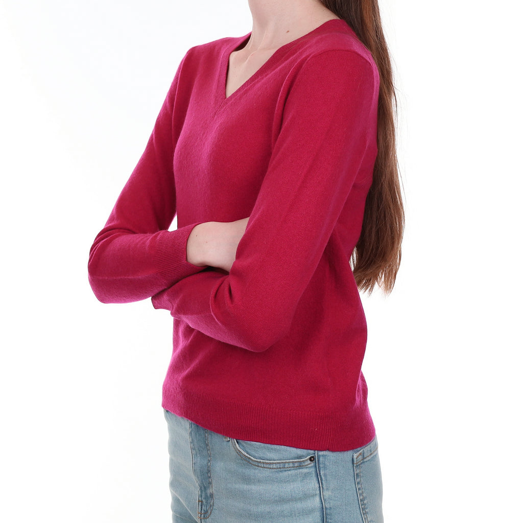 Cherry Pink Cashmere V Neck Jumper Extra Small