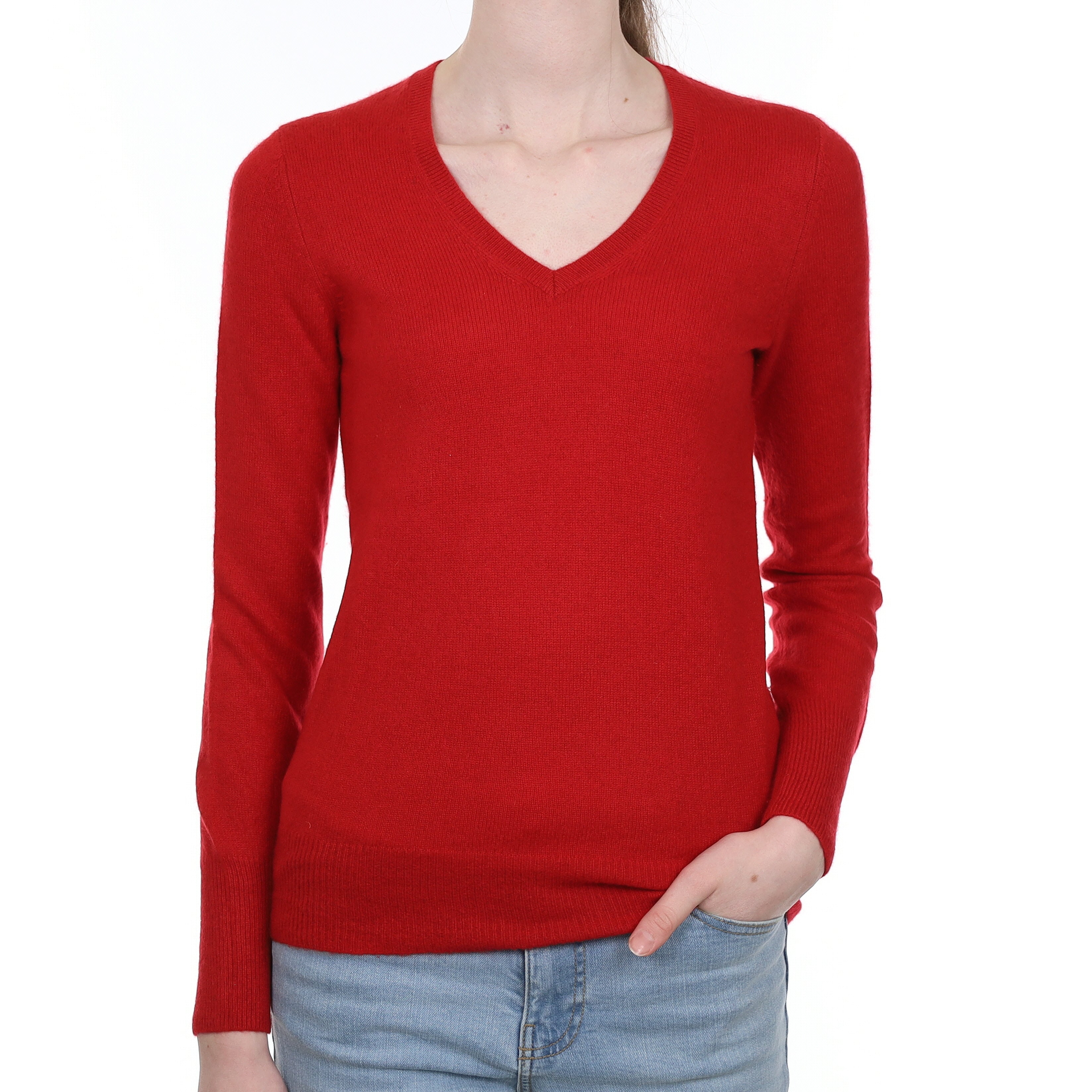 Scarlet Red Cashmere V Neck Jumper Extra Small