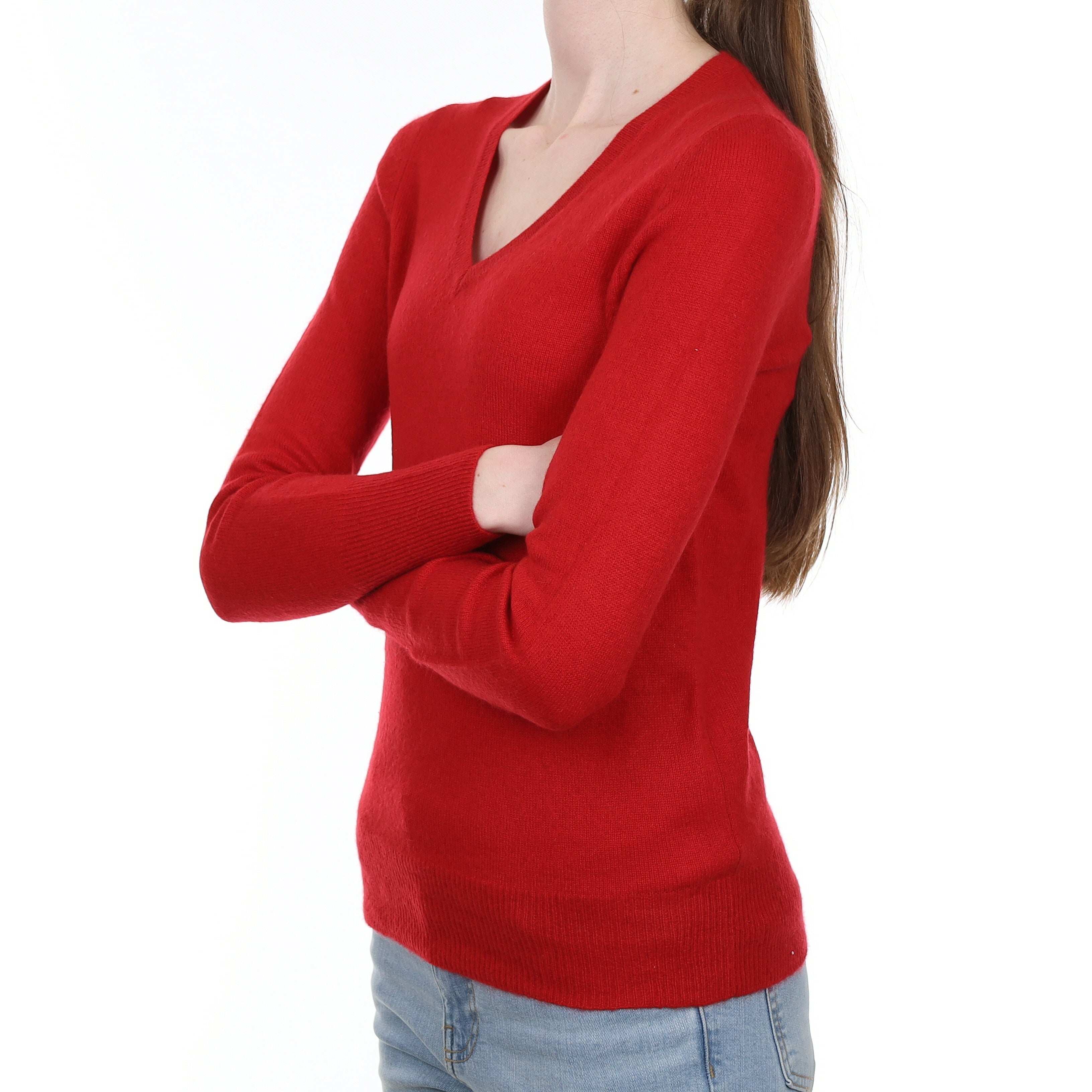Scarlet Red Cashmere V Neck Jumper Extra Small