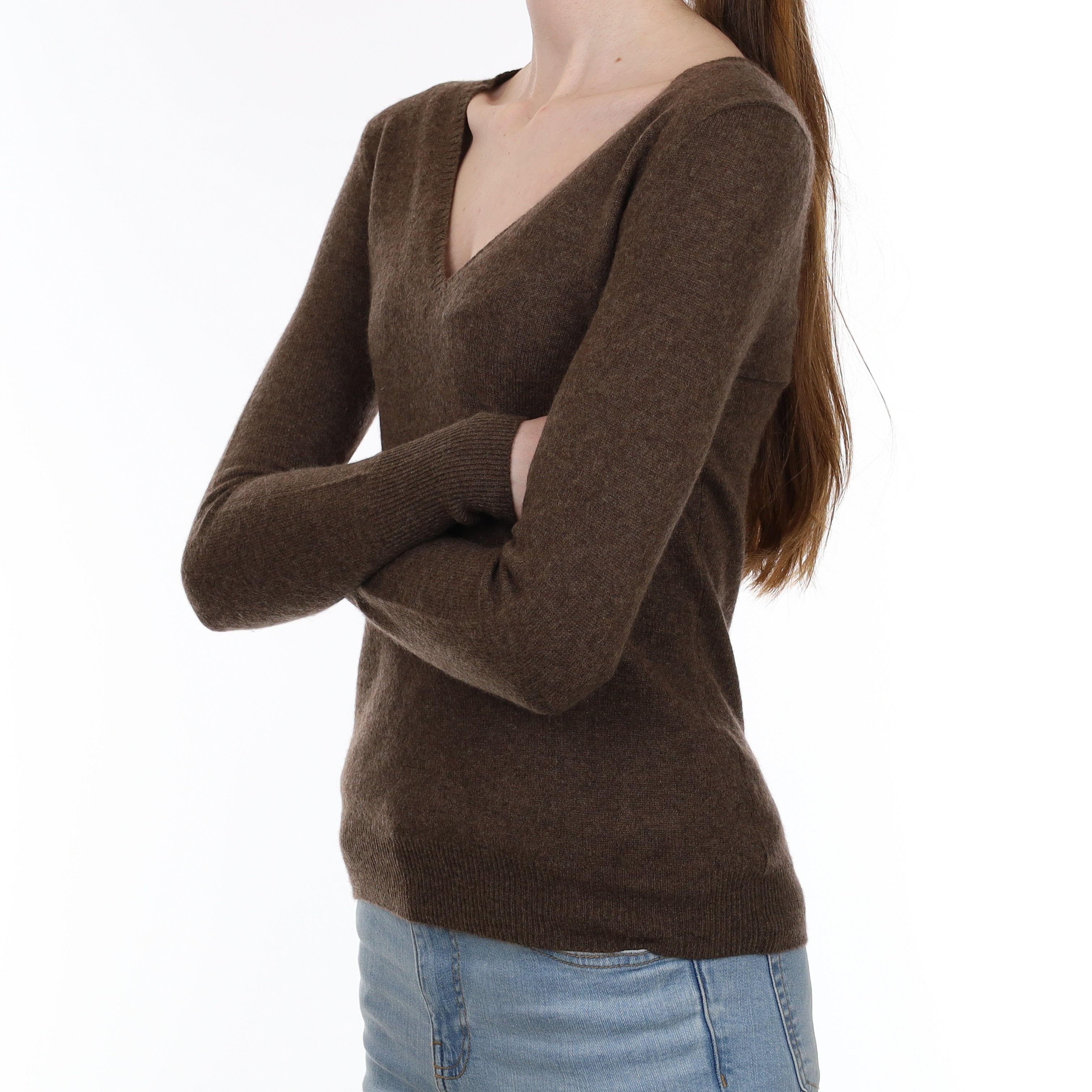 Mole Brown Cashmere V Neck Jumper Extra Small