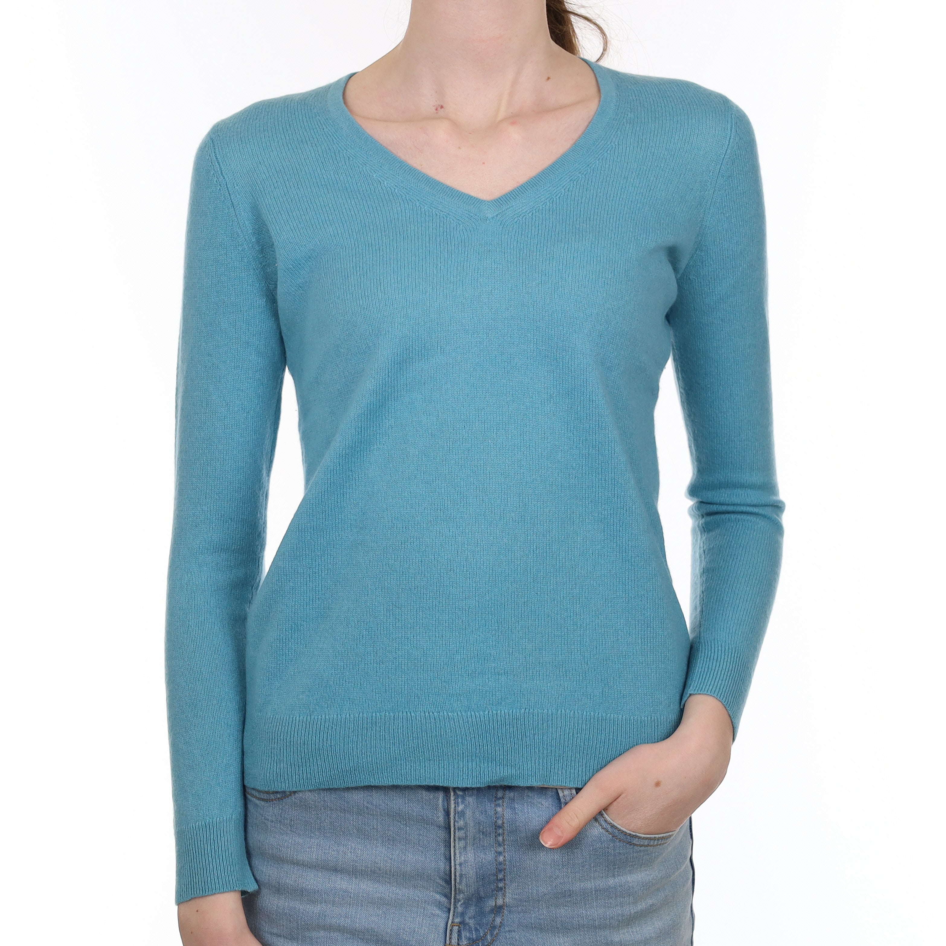 Aqua Blue Cashmere V Neck Jumper Extra Small