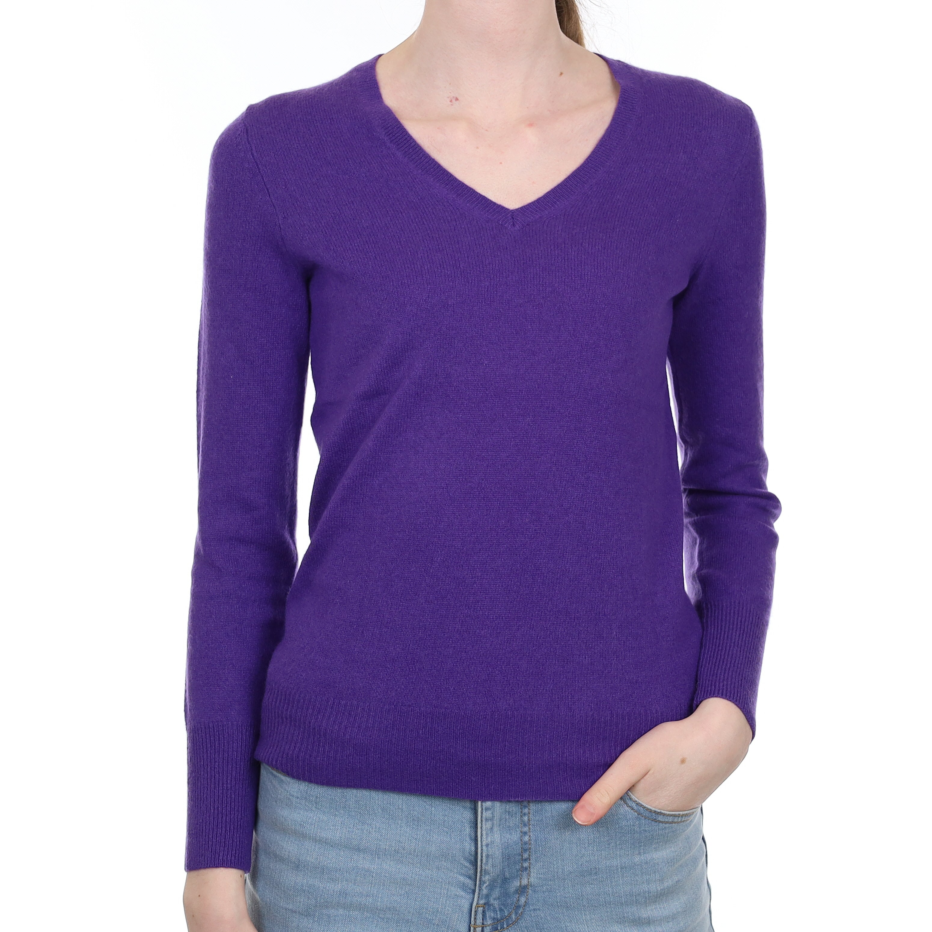 Pansy Purple Cashmere V Neck Jumper Extra Small