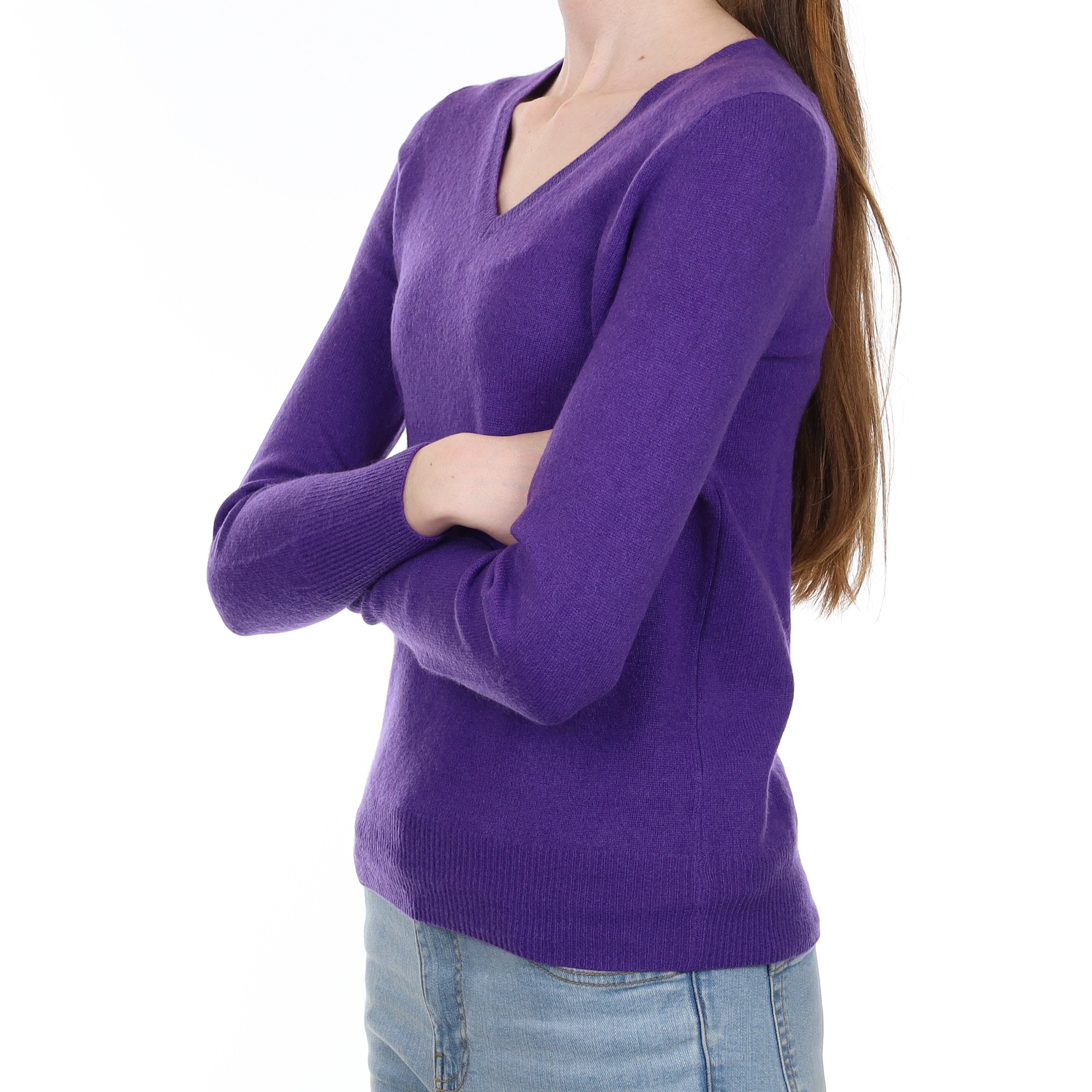 Pansy Purple Cashmere V Neck Jumper Extra Small