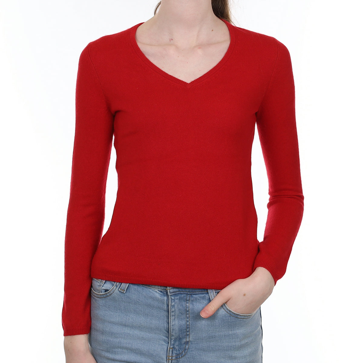 Scarlet Red Cashmere V Neck Jumper Extra Small