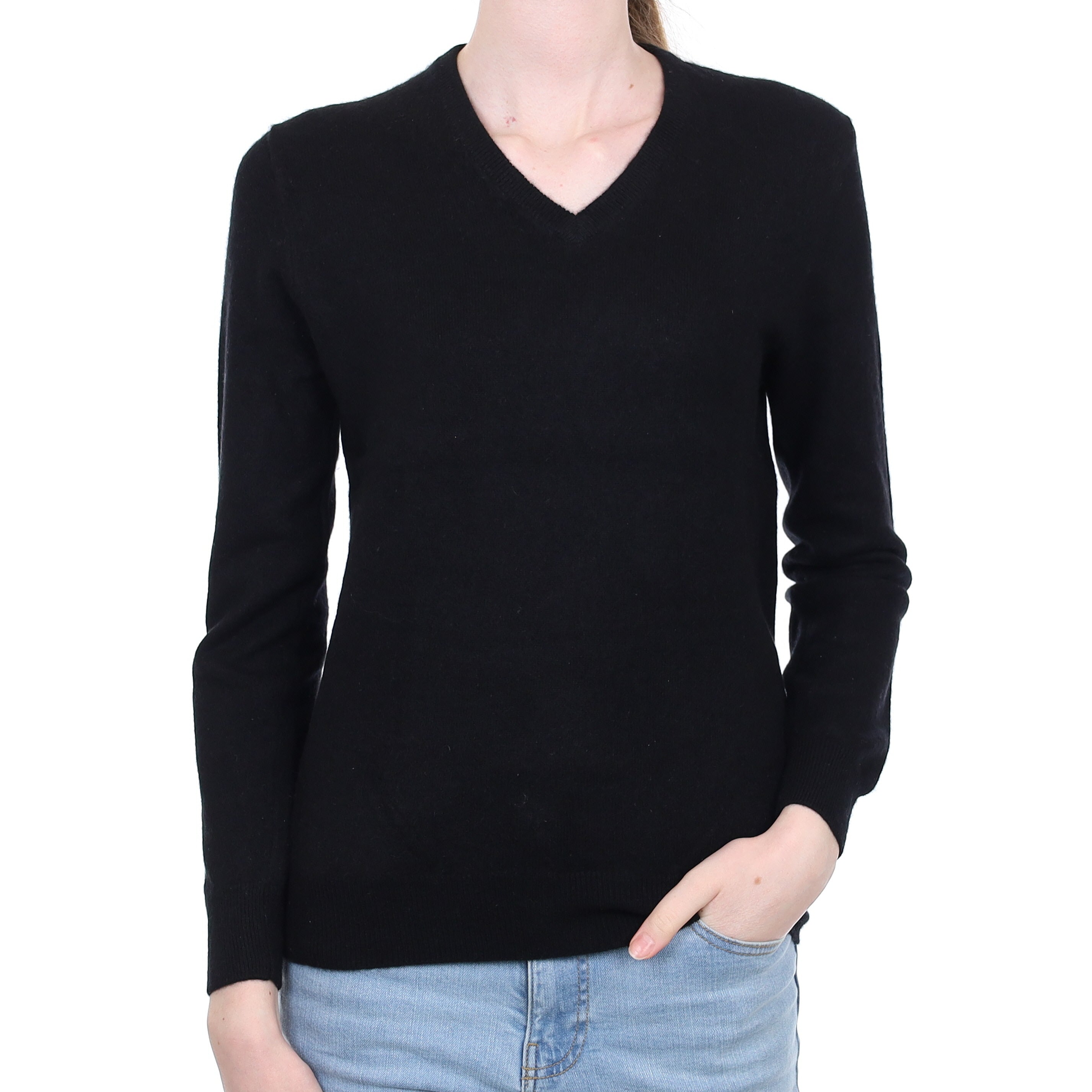 Black Cashmere V Neck Jumper Extra Small